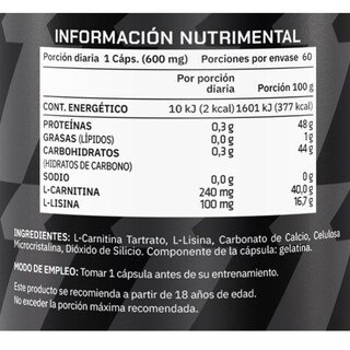 Foto 7 | L-Carnitina Pro Winner 600 mg 60 Cápsulas