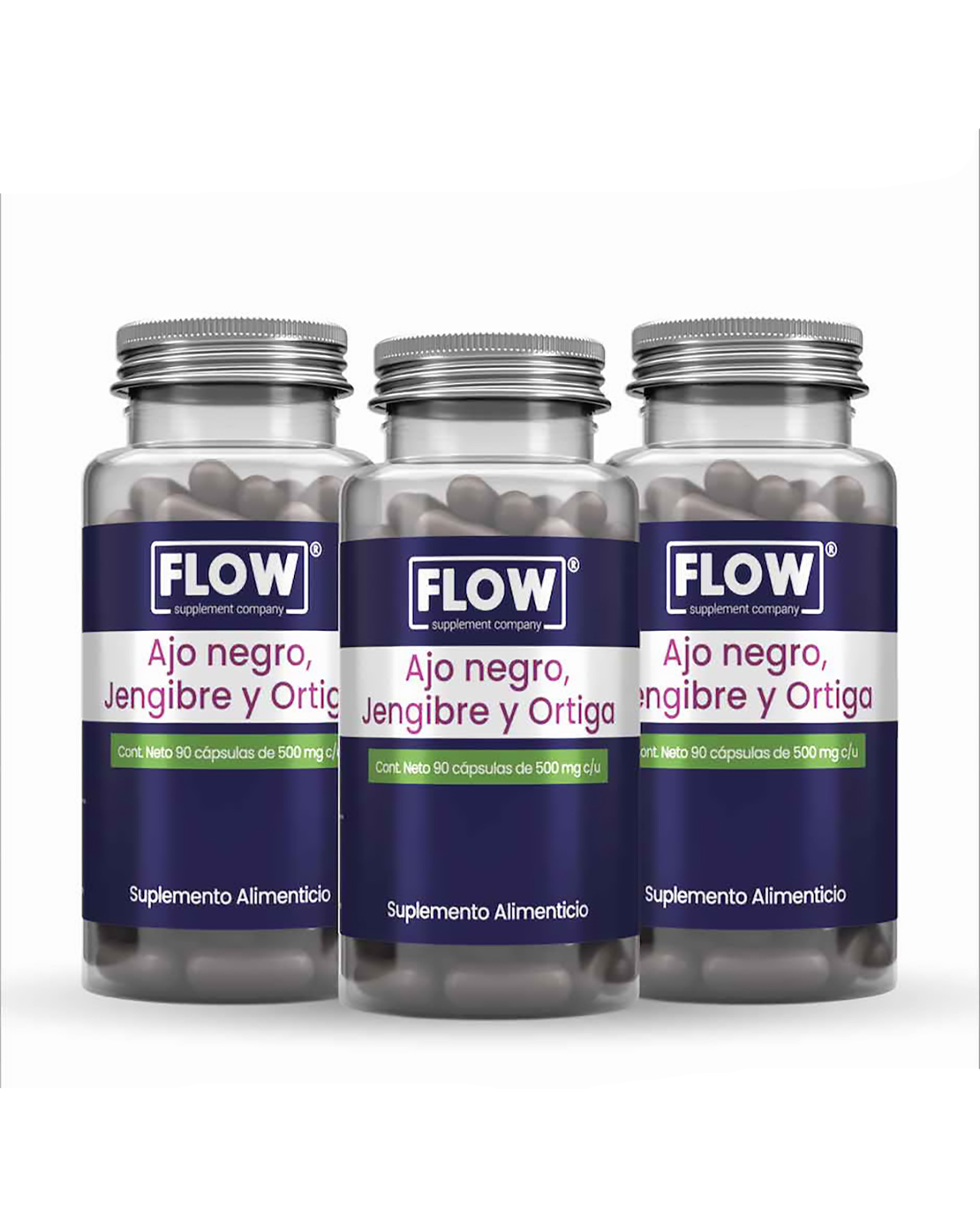 Foto 1 | Minerales Y Suplementos Flow Supplements 3 Pack - Cápsulas de Ajo Negro, Jengibre Y Ortiga