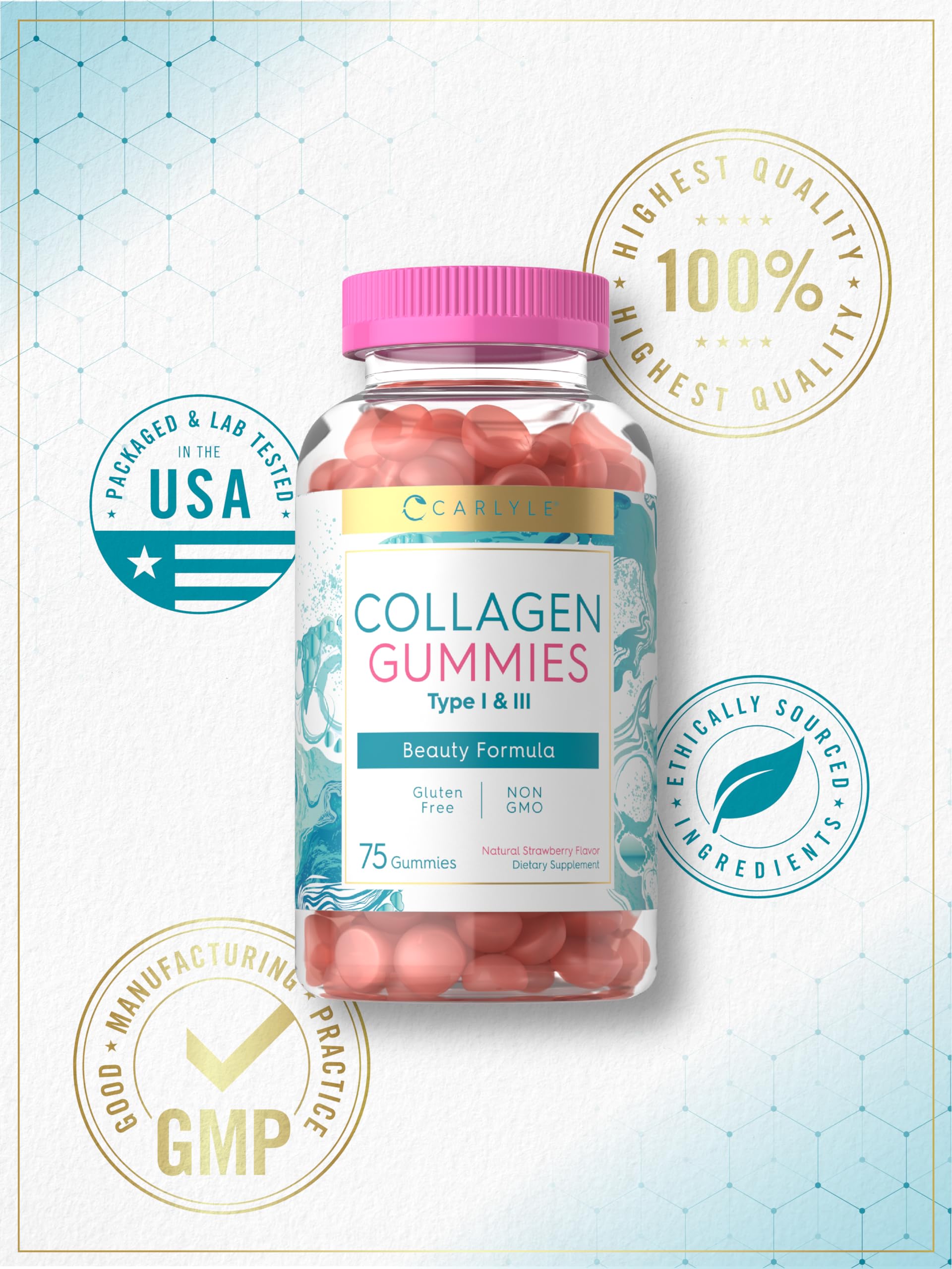 Foto 7 pulgar | Suplemento de Gomitas de Péptido de Colágeno Carlyle Tipo 1 y 3 - Venta Internacional