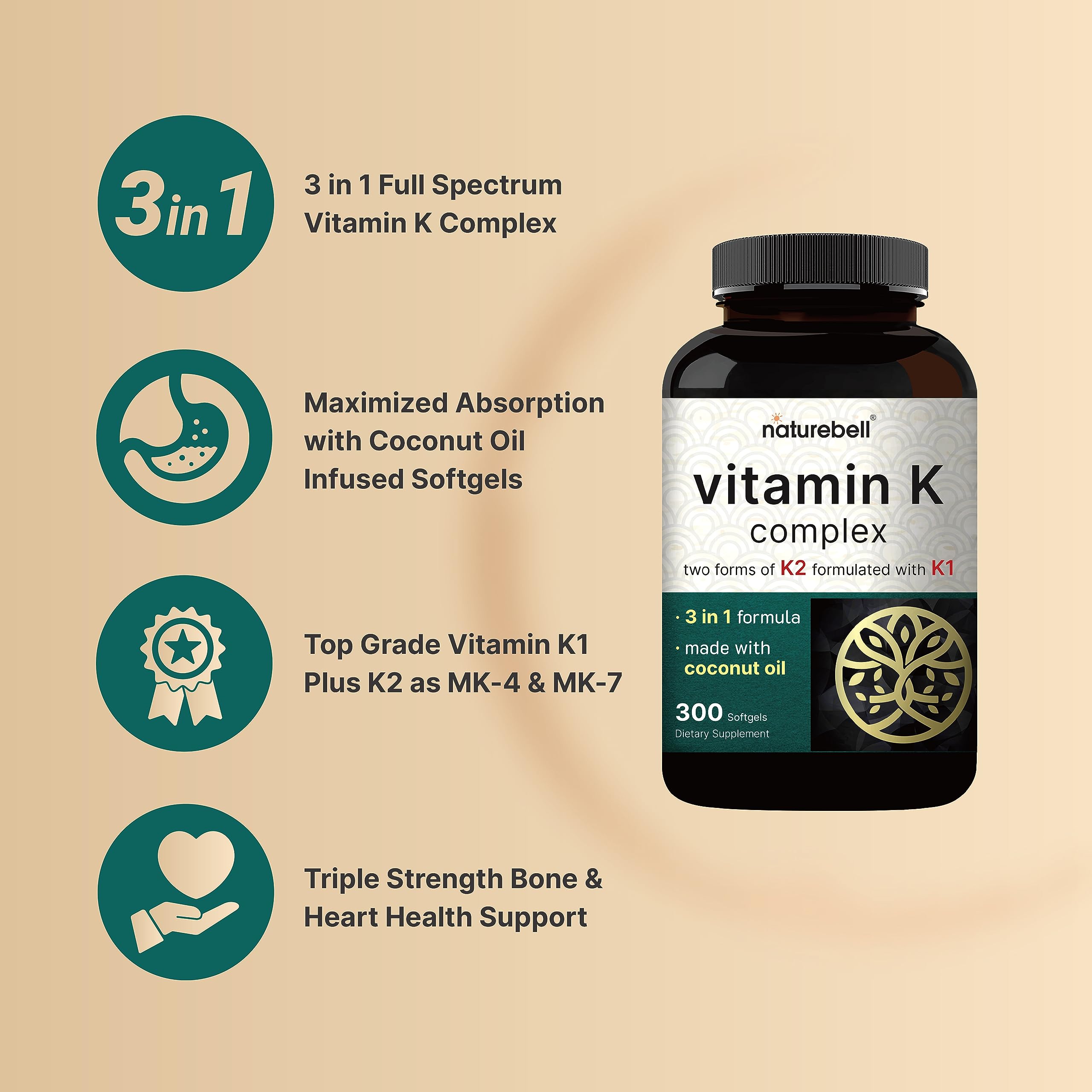 Foto 4 pulgar | Complejo de Vitamina K Natubell 2.600 MCG 300 Cápsulas Blandas - Venta Internacional