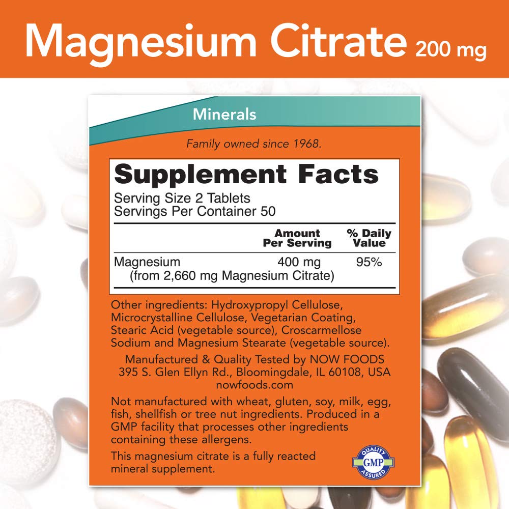 Foto 2 | Suplemento Now Foods Citrato de Magnesio 200 mg 100 Comprimidos - Venta Internacional