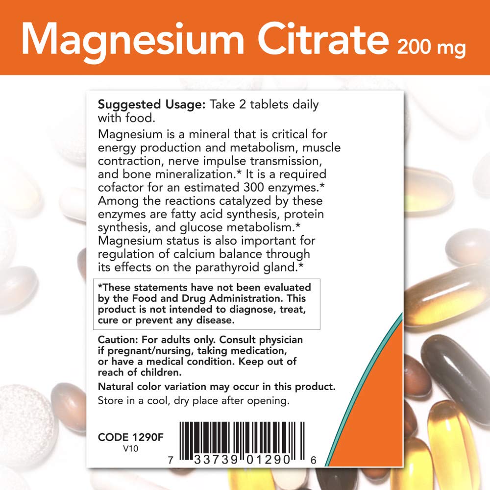 Foto 4 pulgar | Suplemento Now Foods Citrato de Magnesio 200 mg 100 Comprimidos - Venta Internacional