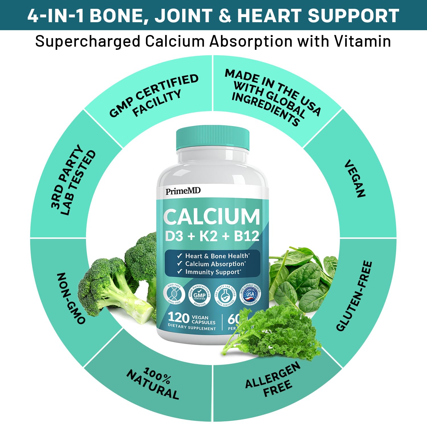 Foto 5 pulgar | Suplemento Primemd Calcium 600 Mg con Vitamina D3 K2 B12 5000 Ui - Venta Internacional