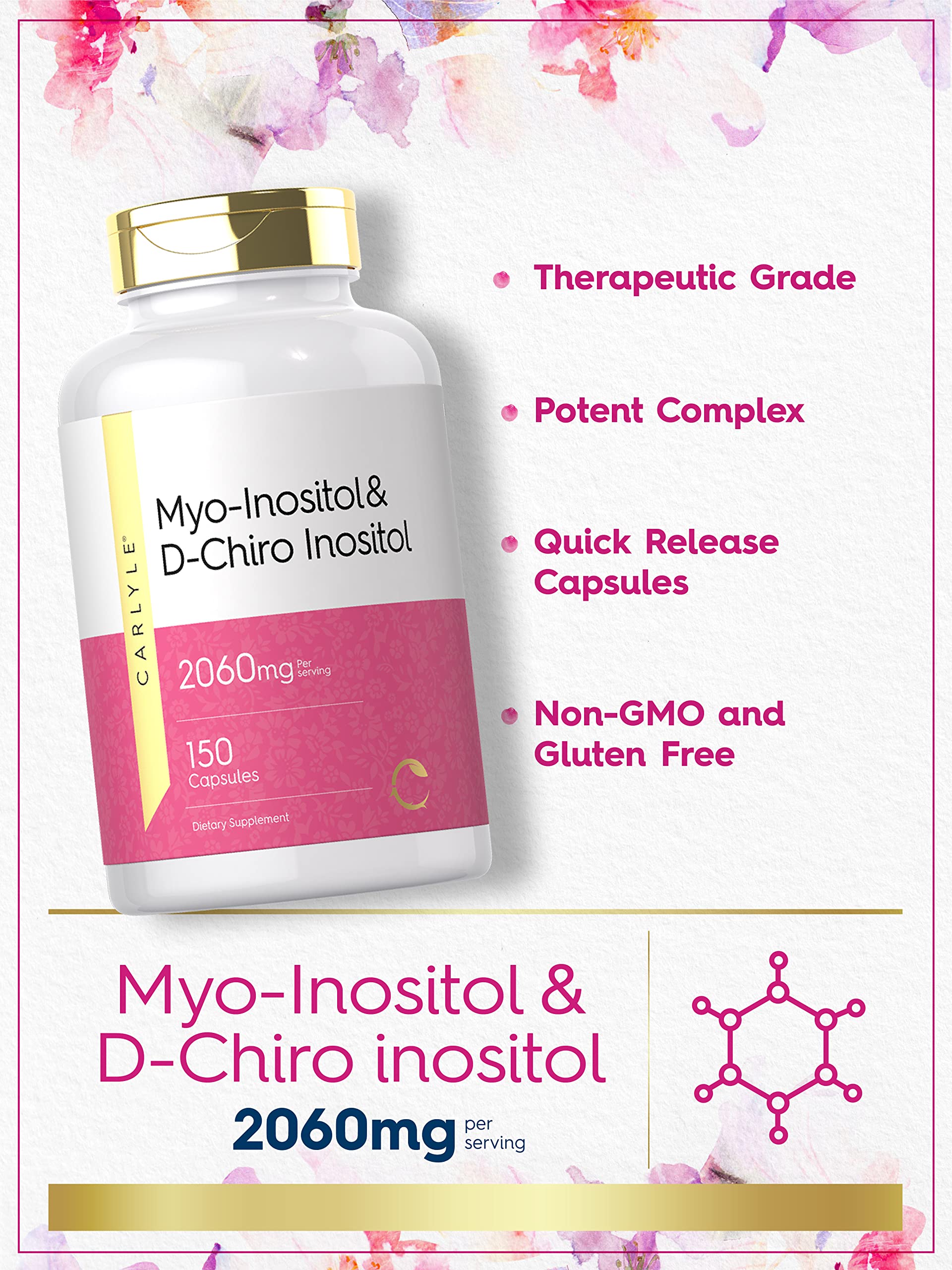 Foto 4 pulgar | Suplemento Carlyle Myo-Inositol y D-Chiro Inositol 2060 mg - Venta Internacional