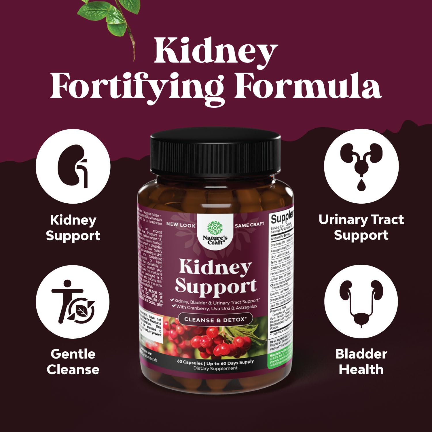 Foto 5 pulgar | Supplement Natures Craft Kidney Support Cranberry para Mujeres y Hombres - Venta Internacional