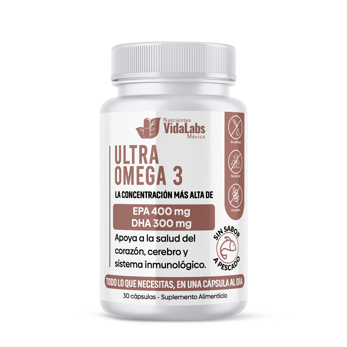 Foto 2 pulgar | Ultra Omega 3 Nutrientes Vidalabs México 400 mg EPA y 300 mg DHA 30 Cápsulas