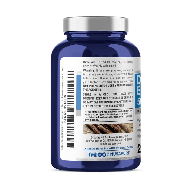 Foto 4 pulgar | Suplemento de Extracto de Regaliz Nusapure Dgl 500 Mg 200 Cápsulas - Venta Internacional