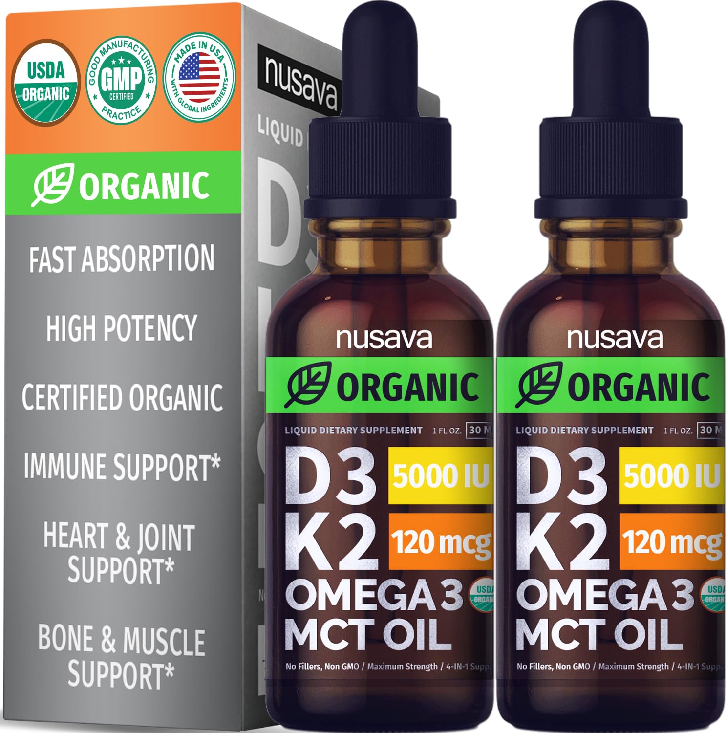 Foto 2 pulgar | Gotas Líquidas Nusava de Vitamina D3 K2 de 5000 Ui con Aceite Mct Omega 3 Paquete de 2 Unidades - Venta Internacional