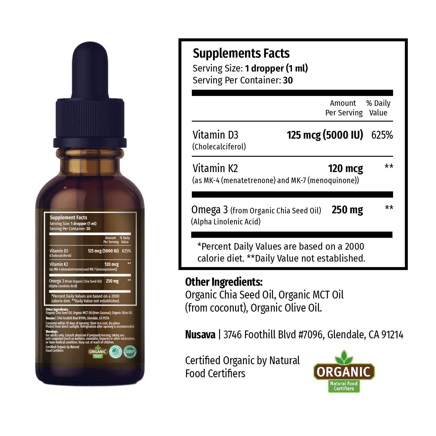 Foto 7 | Gotas Líquidas Nusava de Vitamina D3 K2 de 5000 Ui con Aceite Mct Omega 3 Paquete de 2 Unidades - Venta Internacional