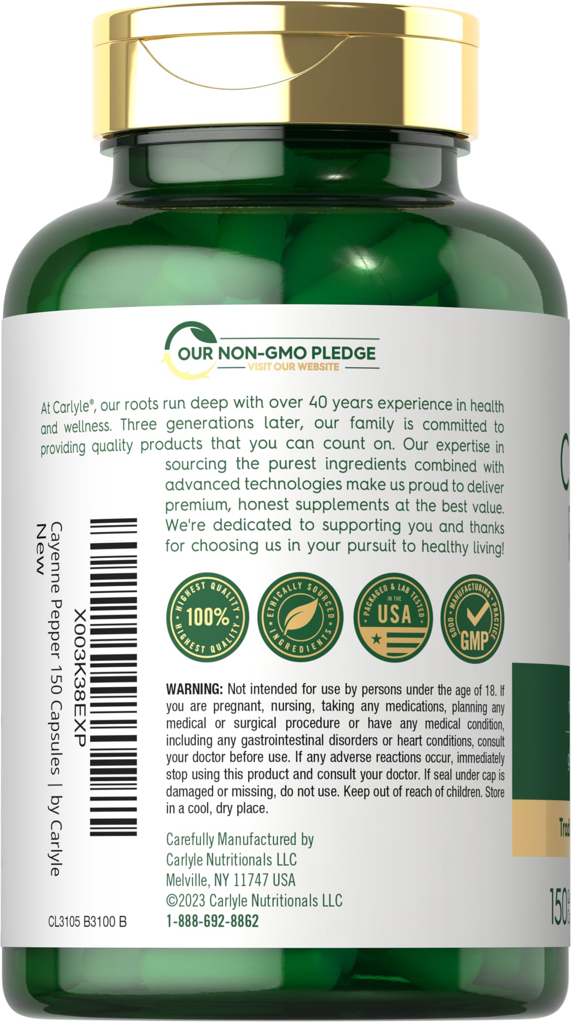 Foto 4 pulgar | Suplemento Carlyle Cayenne Pepper Capsulas 450 Mg 40 000 Hu - Venta Internacional