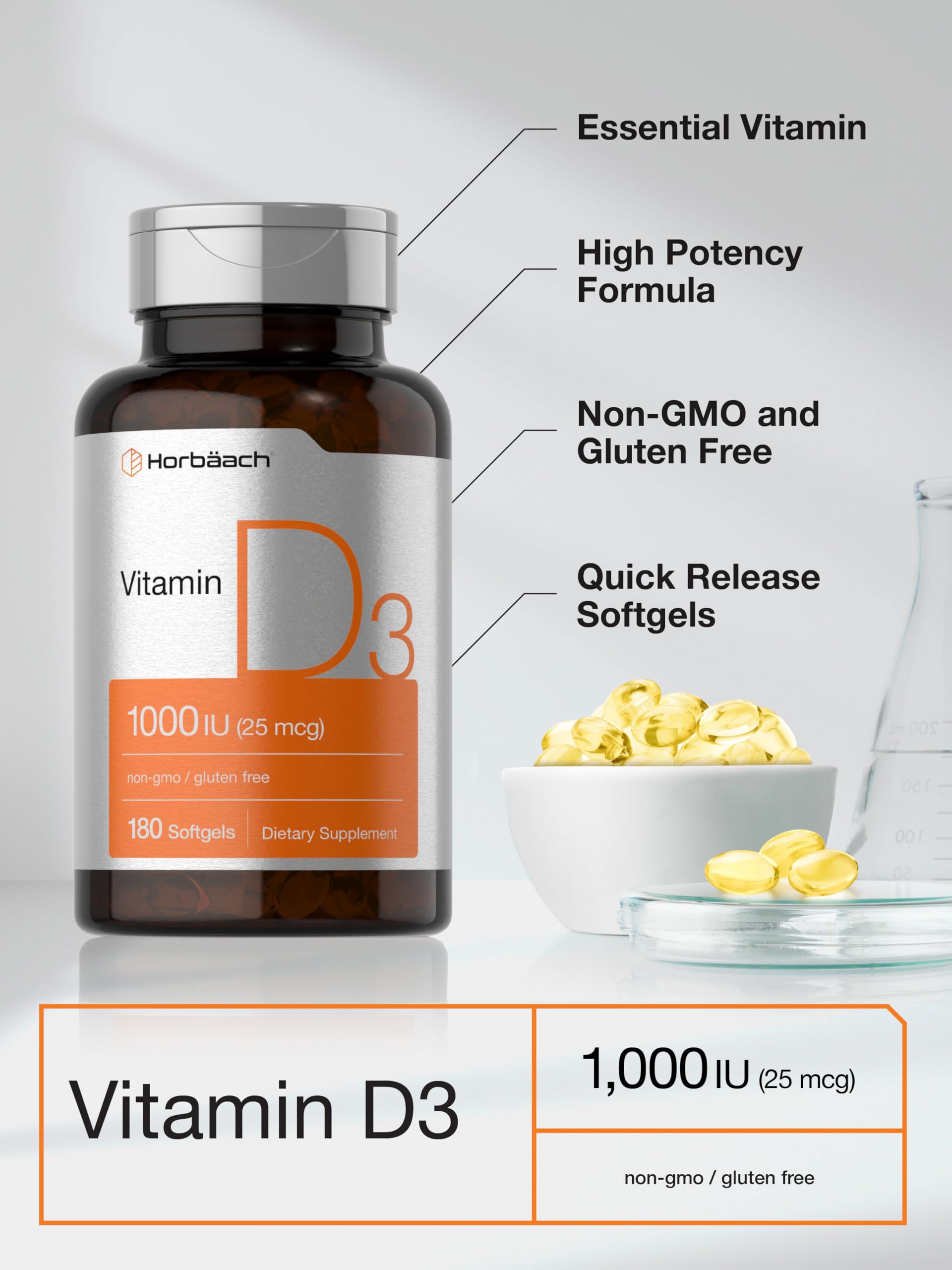 Foto 5 pulgar | Suplemento Horbäach Vitamina D3 1000 Ui 180 Cápsulas Blandas - Venta Internacional