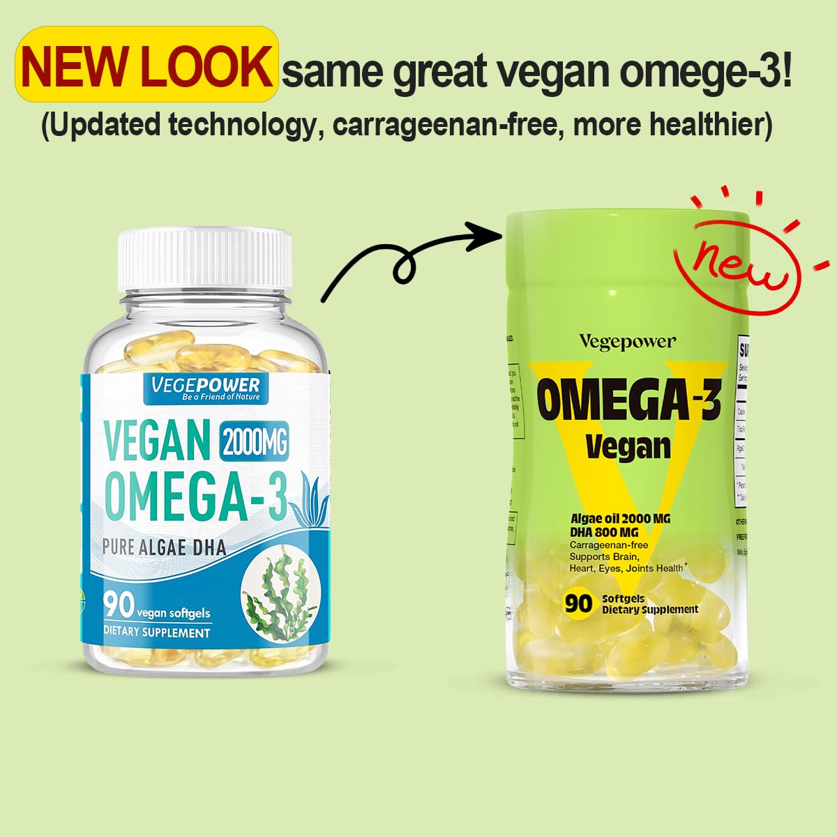 Foto 3 pulgar | Suplementos Vegepower Vegan Omega-3 Algas Dha 2000 mg 90 Cápsulas Blandas - Venta Internacional