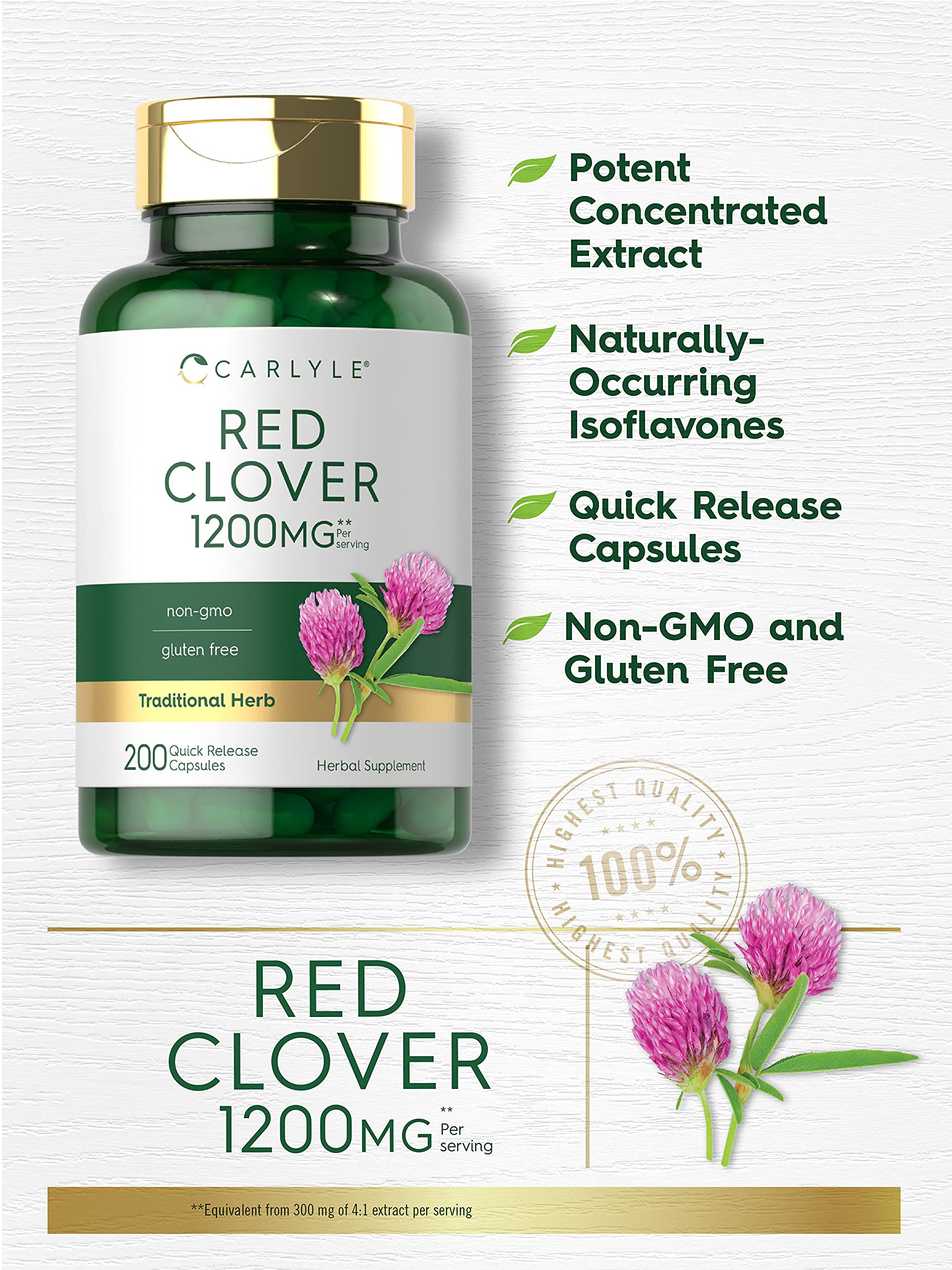 Foto 4 pulgar | Suplemento Carlyle Red Clover, Cápsulas De 1200 Mg- Venta Internacional