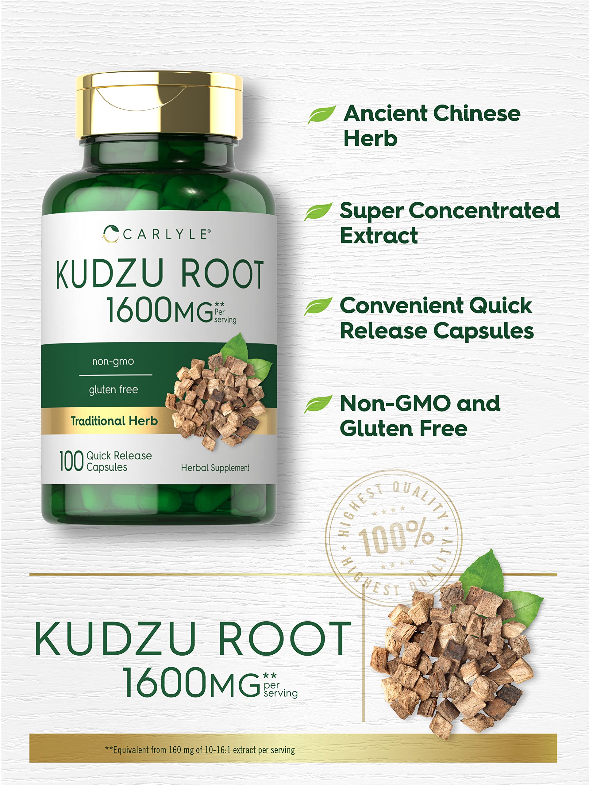 Foto 4 pulgar | Suplemento Extracto de Raíz de Kudzu Carlyle 1600 mg 100 Cápsulas - Venta Internacional