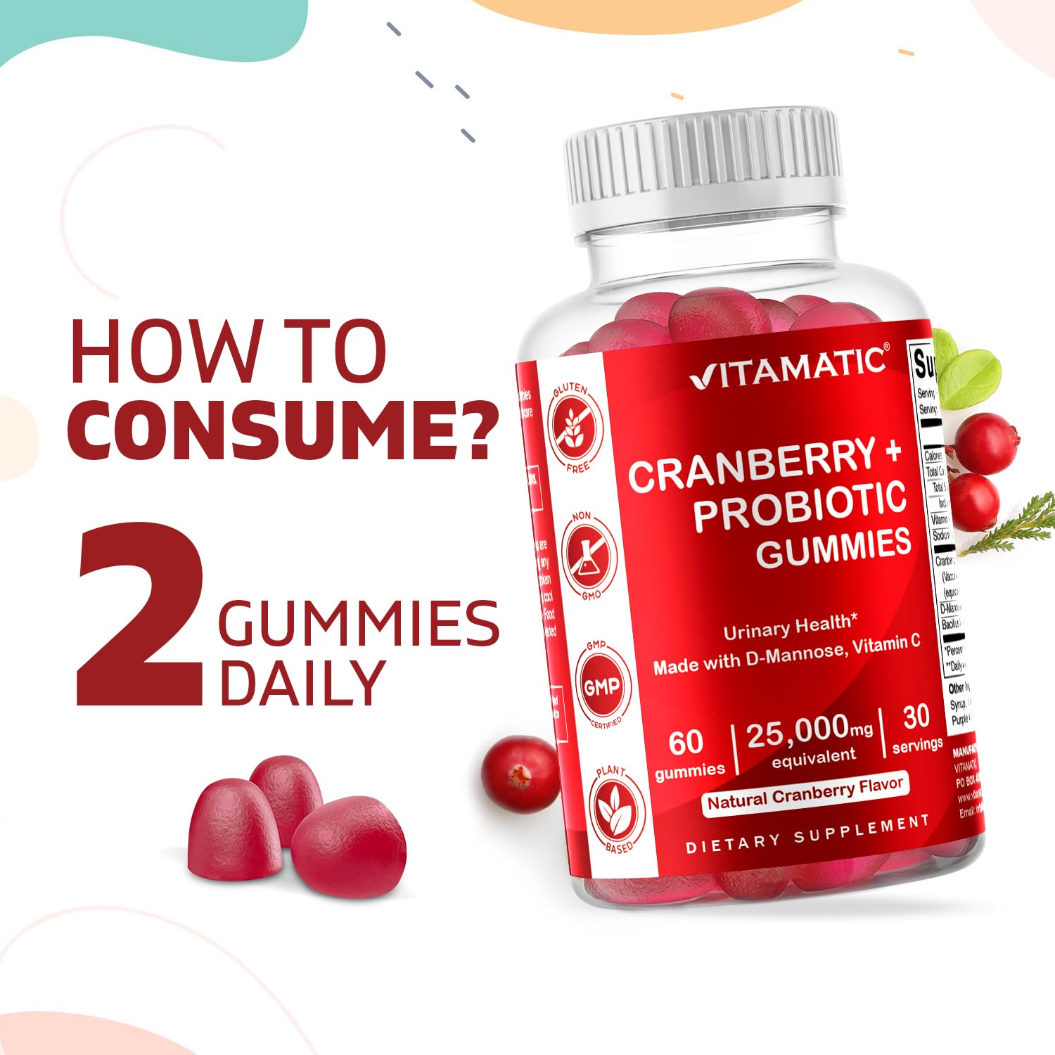 Foto 4 | Gomitas Veganas de Arándano Supplement Vitamatic 60 Piezas - Venta Internacional