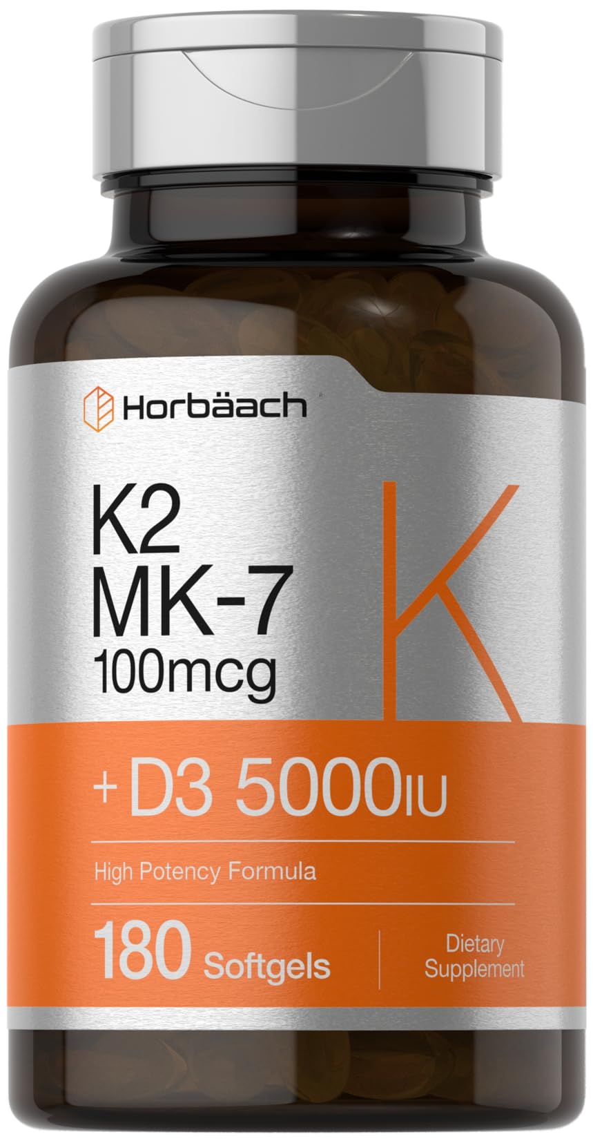 Foto 2 pulgar | Suplemento Horbäach de Vitamina D3 K2 5000 Ui 180 Cápsulas de Gelatina Blanda - Venta Internacional