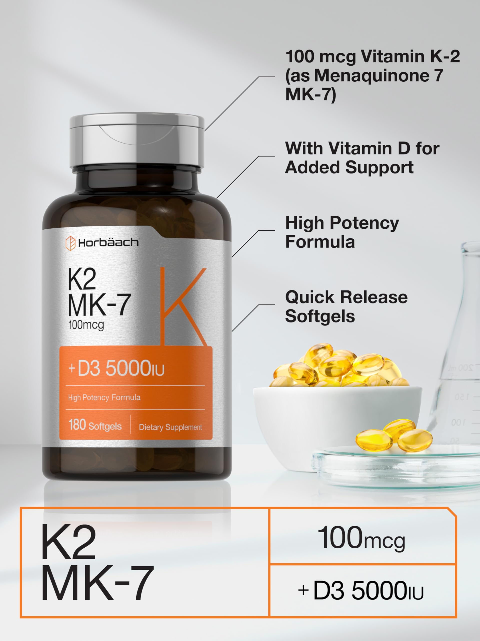 Foto 5 pulgar | Suplemento Horbäach de Vitamina D3 K2 5000 Ui 180 Cápsulas de Gelatina Blanda - Venta Internacional