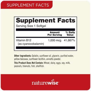 Foto 5 | Suplemento de Vitamina B12 Naturewise 1000 MCG 150 Cápsulas Blandas - Venta Internacional