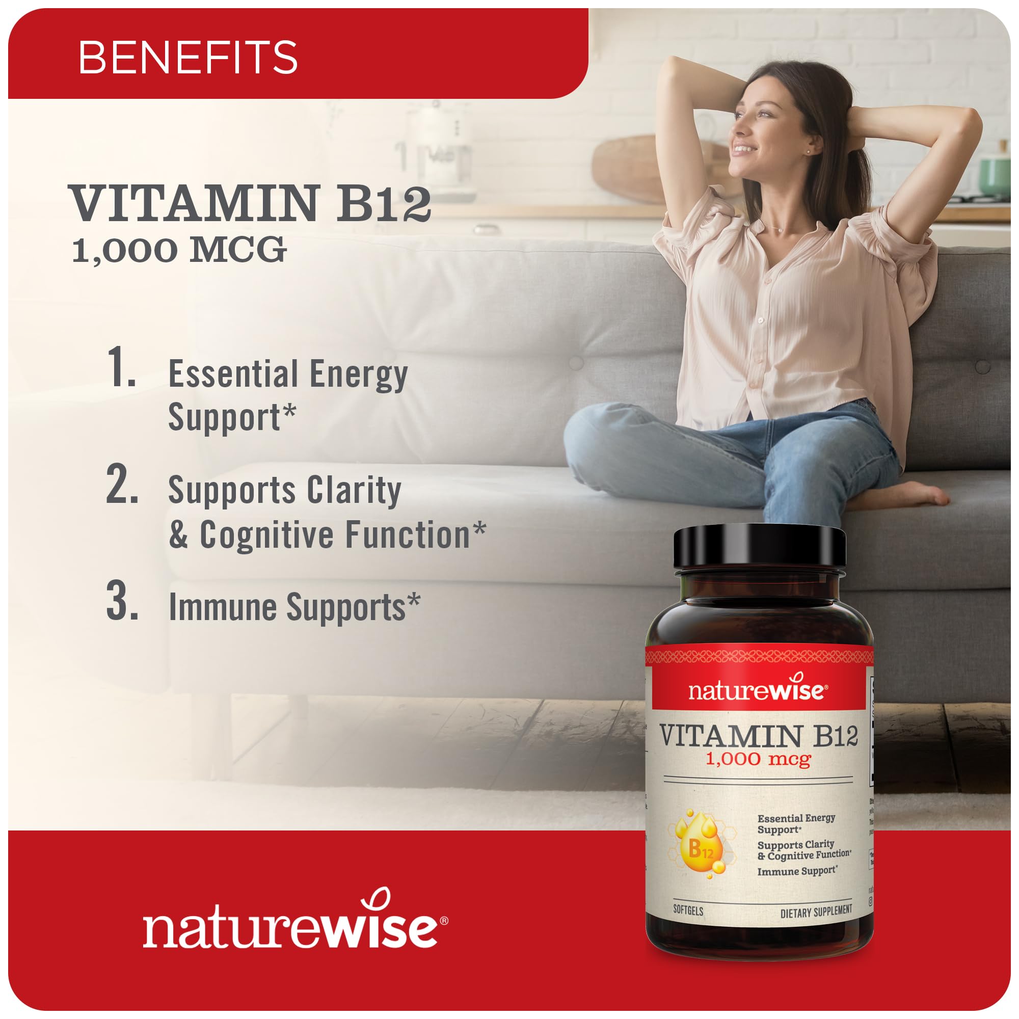 Foto 7 pulgar | Suplemento de Vitamina B12 Naturewise 1000 MCG 150 Cápsulas Blandas - Venta Internacional