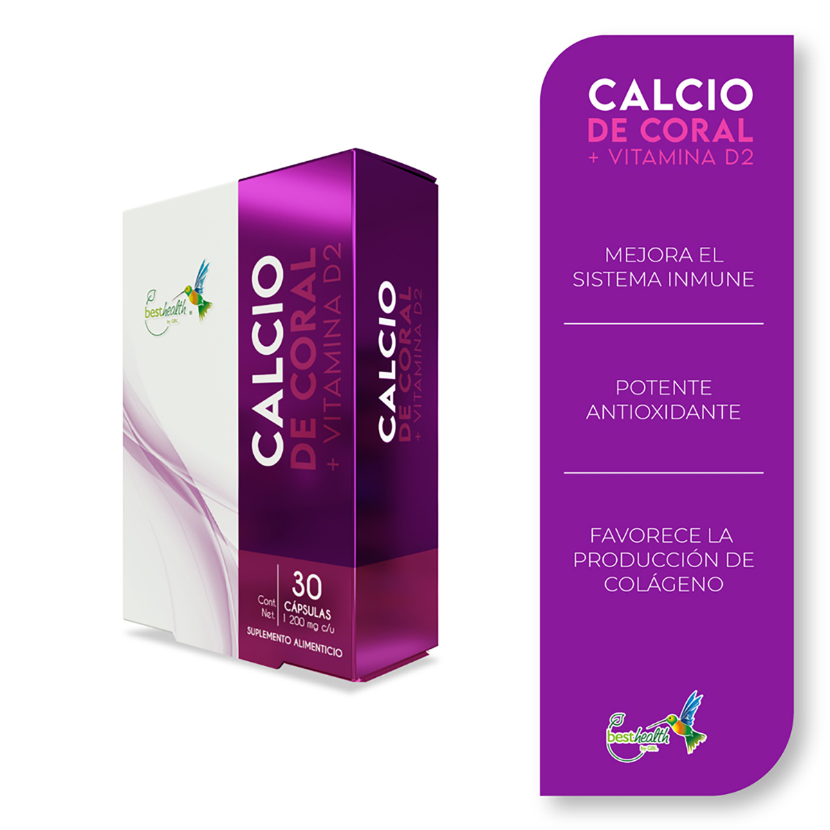 Foto 3 pulgar | Calcio de Coral + Vitamina D2 Best Health 30 Cápsulas