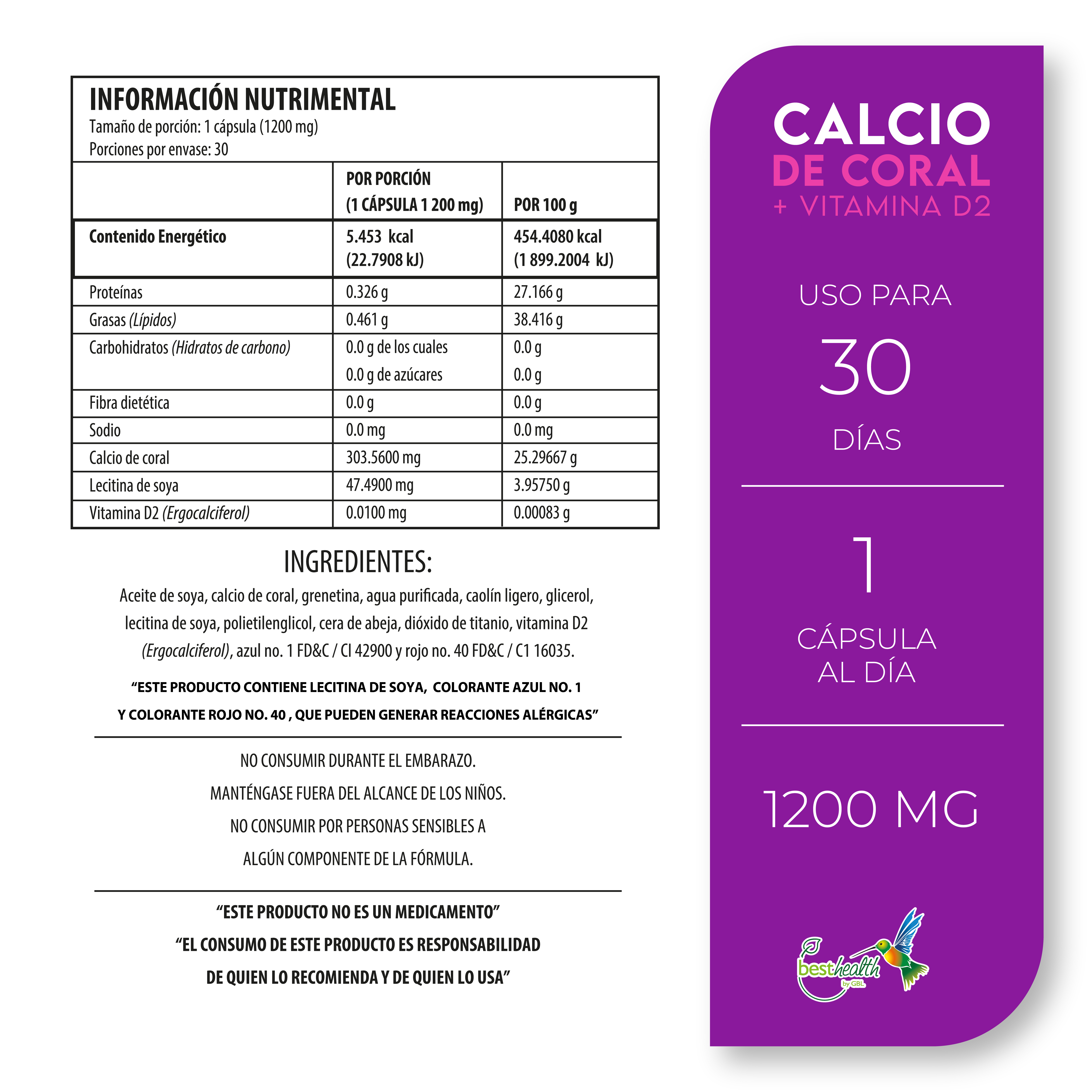 Foto 4 pulgar | Calcio de Coral + Vitamina D2 Best Health 30 Cápsulas