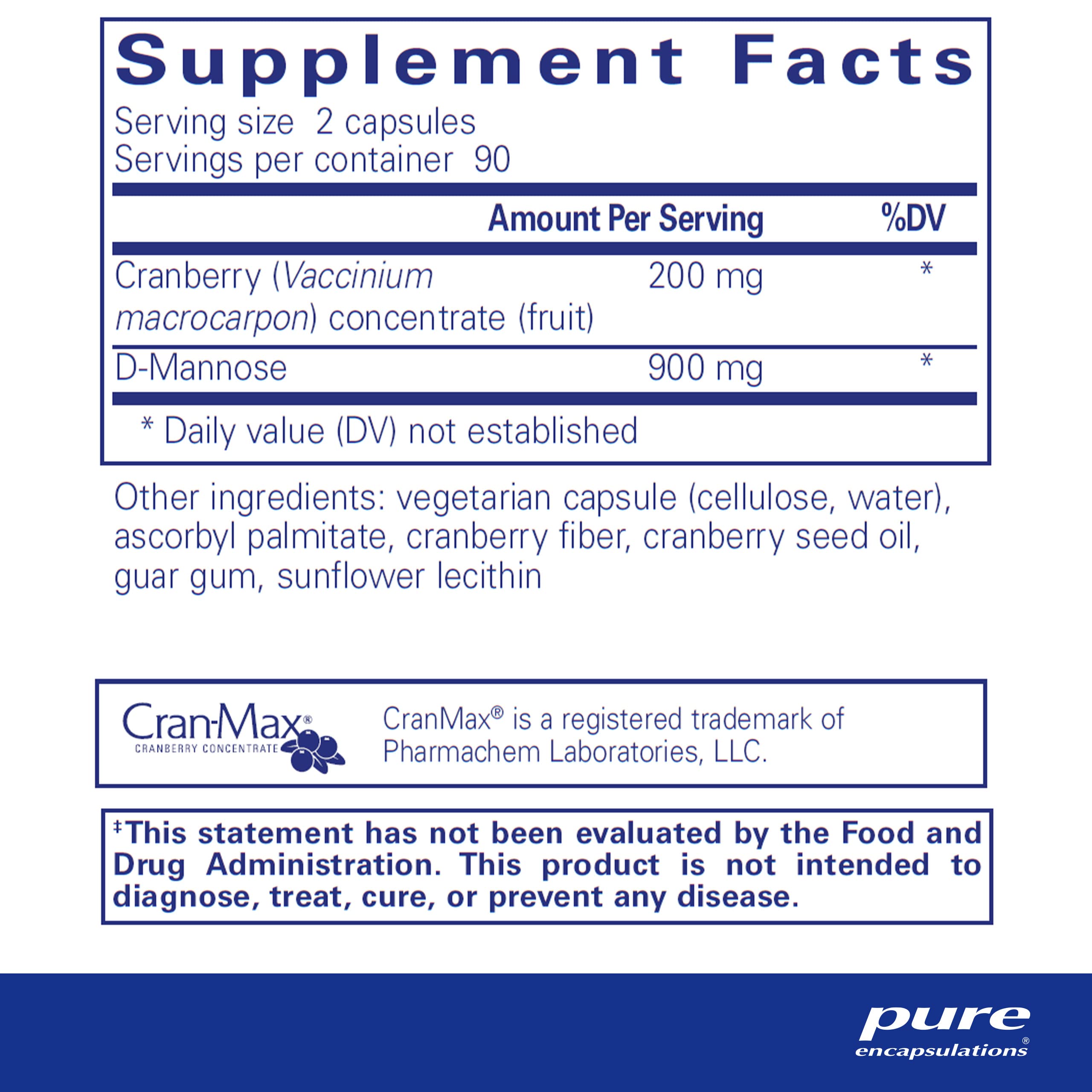 Foto 2 | Suplemento Pure Encapsulations Arándano D-Manosa 180 Cápsulas - Venta Internacional
