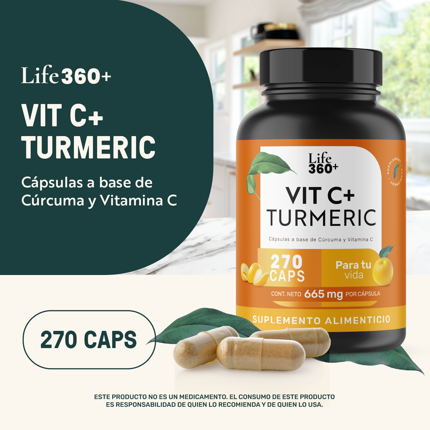 Foto 6 pulgar | Suplemento Life360+ Vitamina C Cúrcuma de 270 Cápsulas