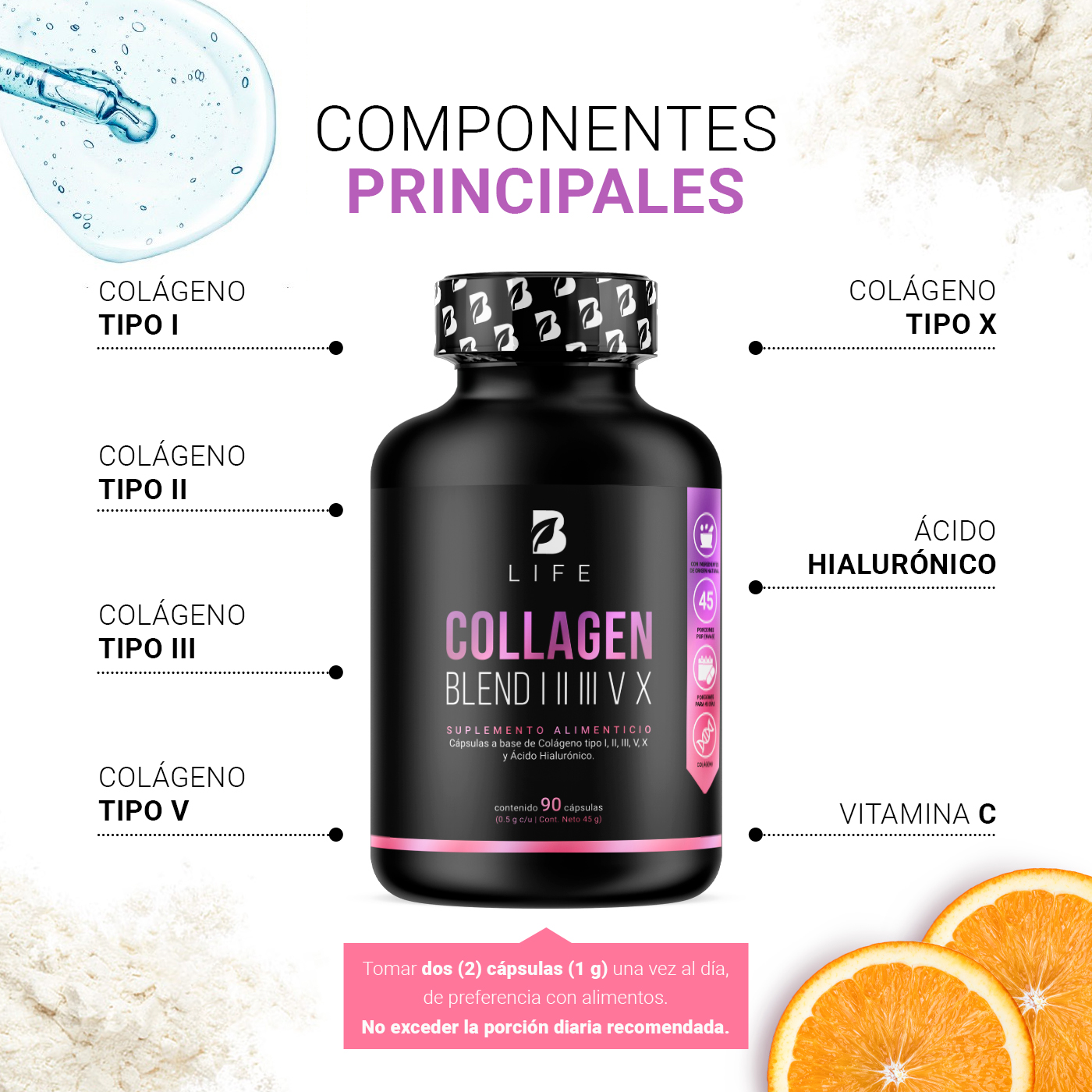 Foto 4 pulgar | Collagen Blend I Ii Iii V X B Life 90 Cápsulas