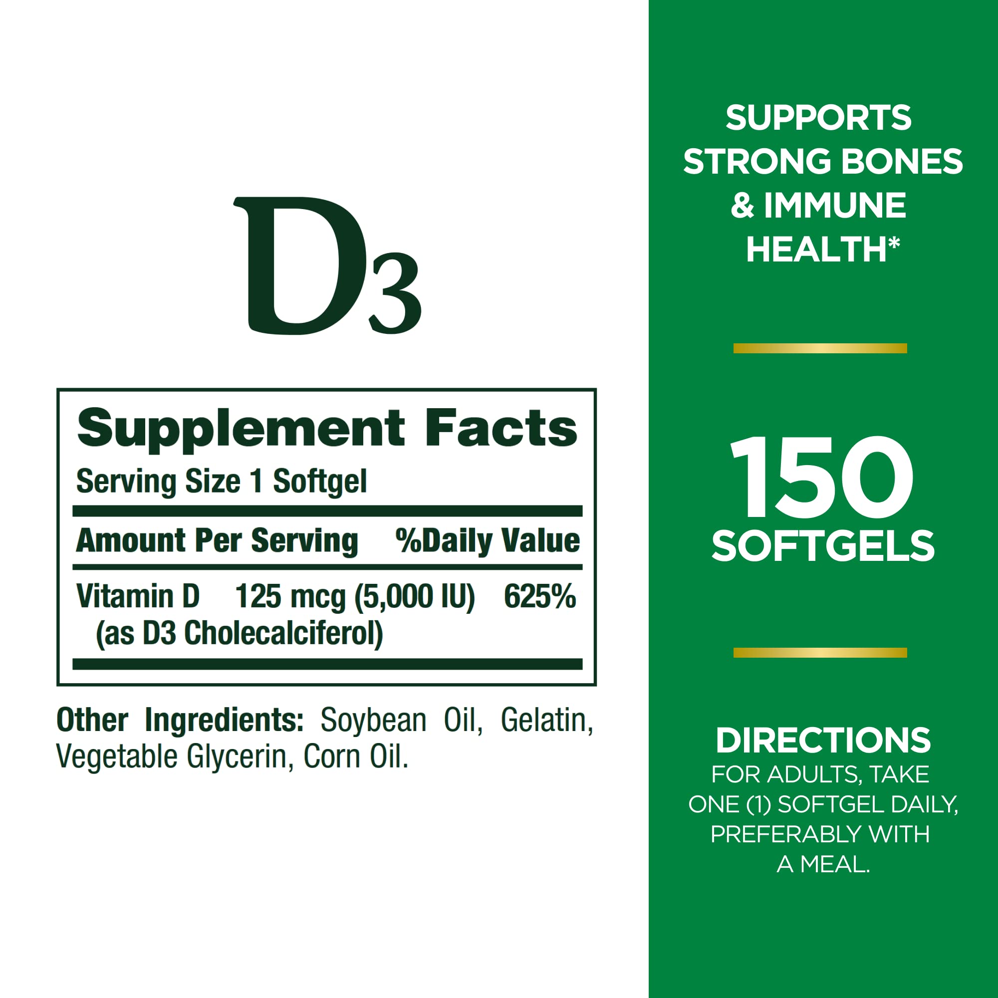 Foto 3 pulgar | Suplemento Nature's Bounty Vitamina D3 5000 Ui 150 Cápsulas - Venta Internacional
