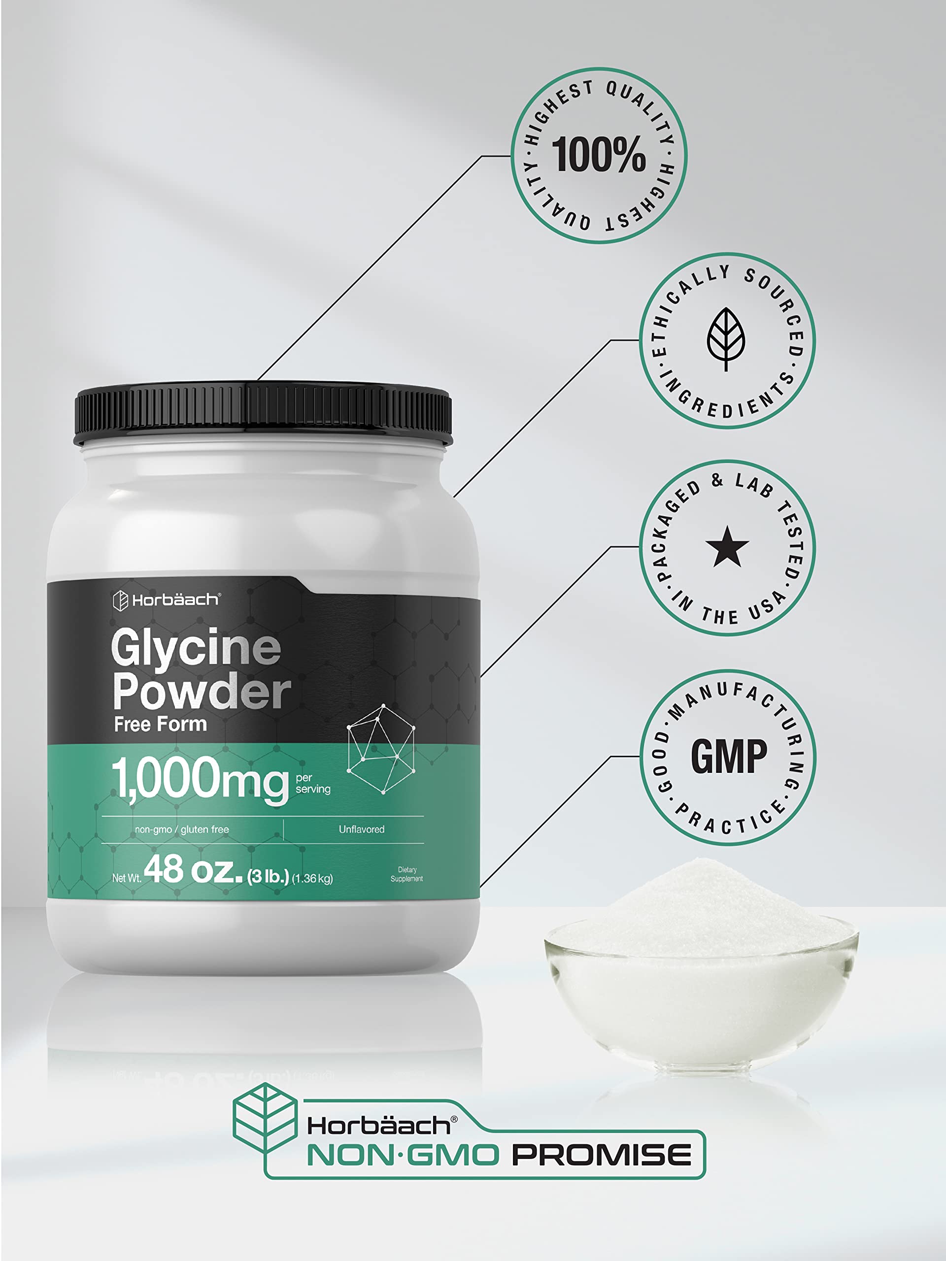 Foto 6 pulgar | Suplemento Horbäach Glicina en Polvo 1 kg Sin Sabor - Venta Internacional