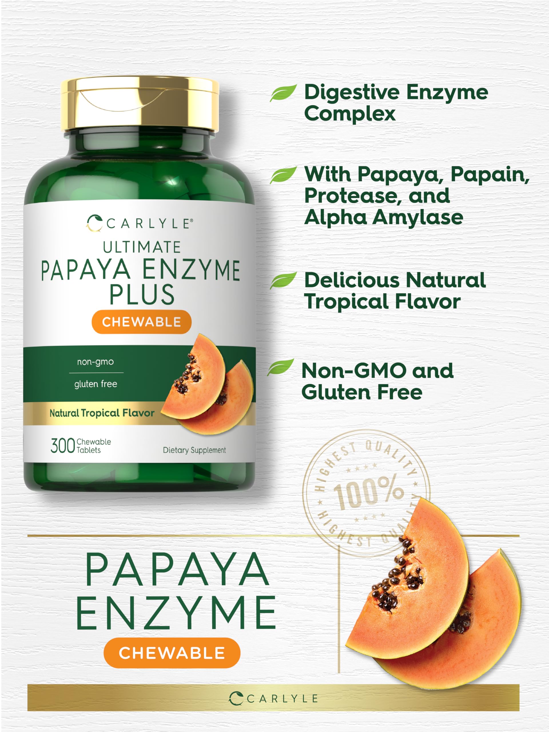 Foto 5 pulgar | Suplemento: Tabletas Masticables con Enzimas de Papaya Carlyle 300 Tabletas - Venta Internacional