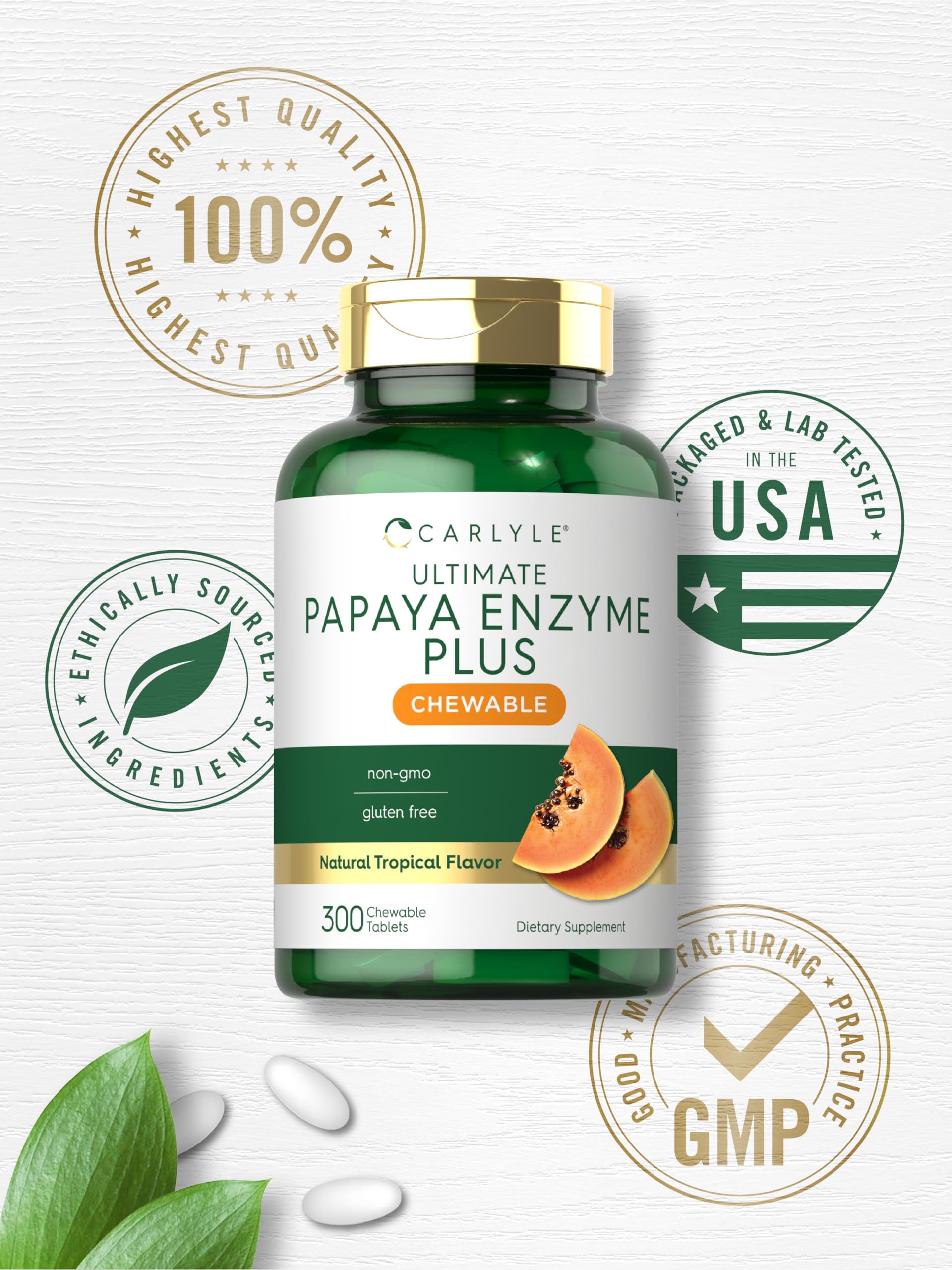 Foto 7 pulgar | Suplemento: Tabletas Masticables con Enzimas de Papaya Carlyle 300 Tabletas - Venta Internacional