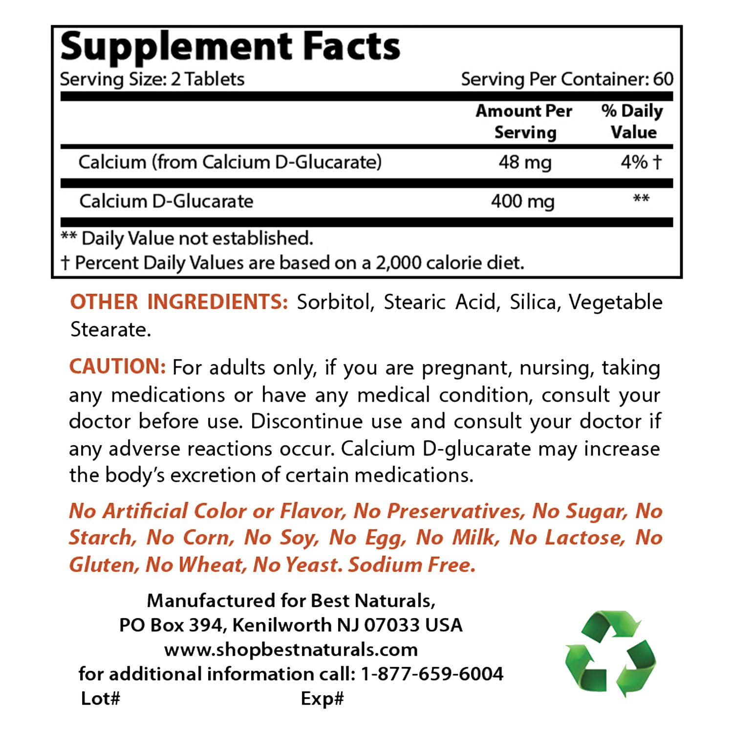 Foto 2 | Suplemento D-Glucarato de Calcio Best Naturals 200 mg 120 Comprimidos - Venta Internacional