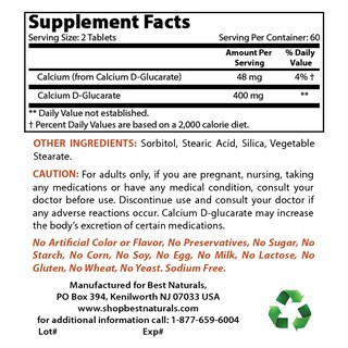 Foto 2 | Suplemento D-Glucarato de Calcio Best Naturals 200 mg 120 Comprimidos - Venta Internacional