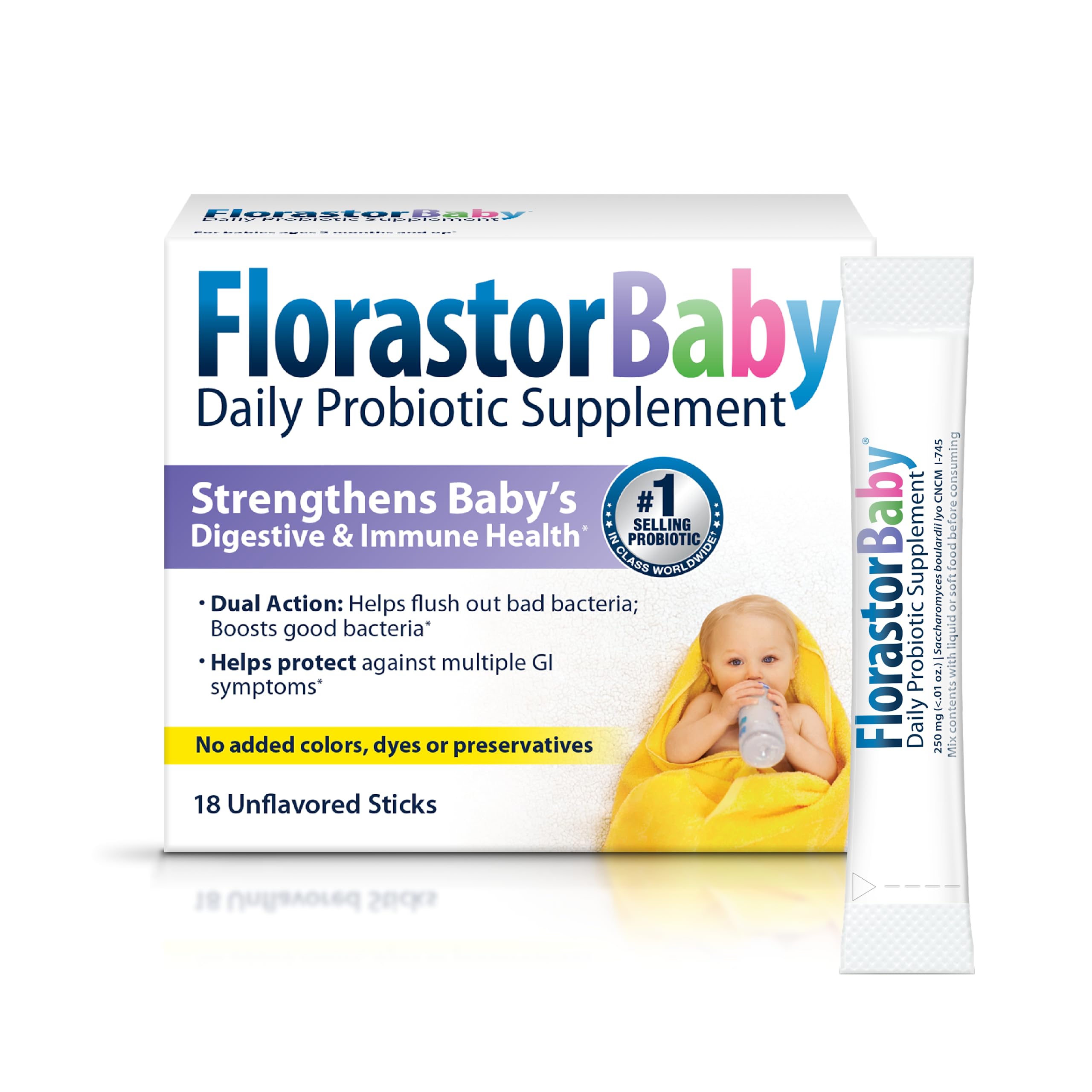 Suplemento Probiótico Diario Florastor Baby en Polvo 18 Barras