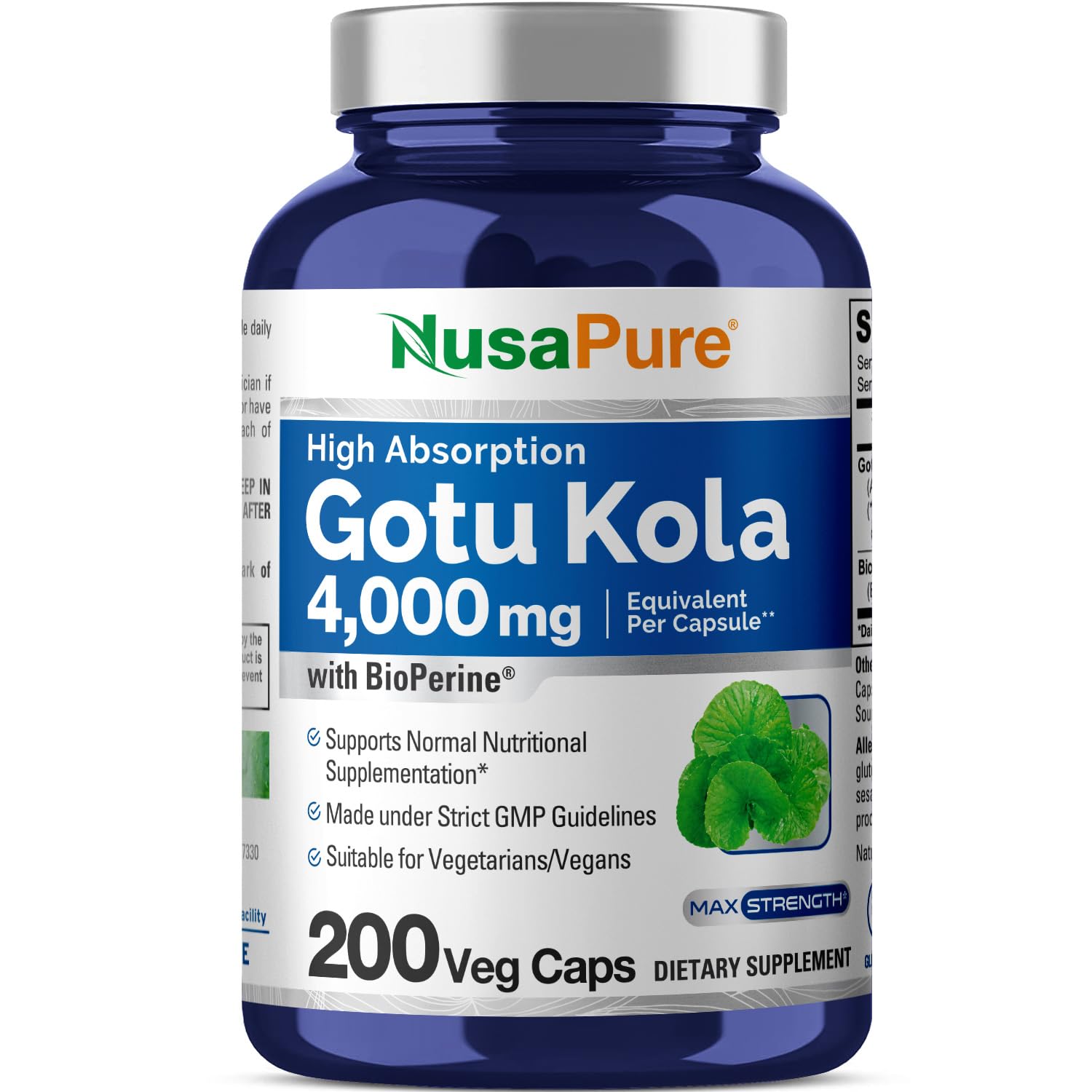 Foto 1 | Suplemento Nusapure Gotu Kola Cápsulas de 4000 mg 200 Unidades - Venta Internacional
