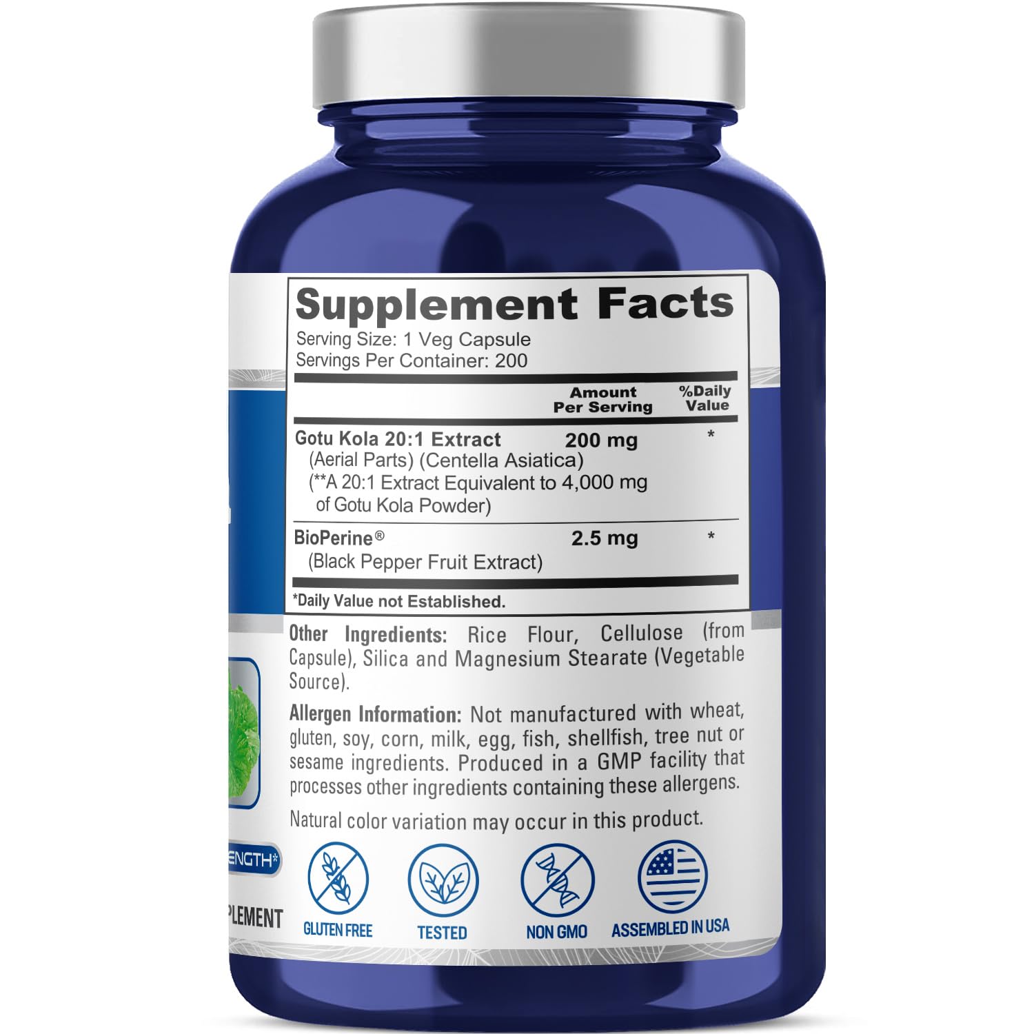 Foto 3 pulgar | Suplemento Nusapure Gotu Kola Cápsulas de 4000 mg 200 Unidades - Venta Internacional