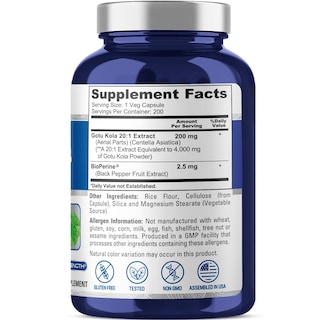 Foto 2 | Suplemento Nusapure Gotu Kola Cápsulas de 4000 mg 200 Unidades - Venta Internacional