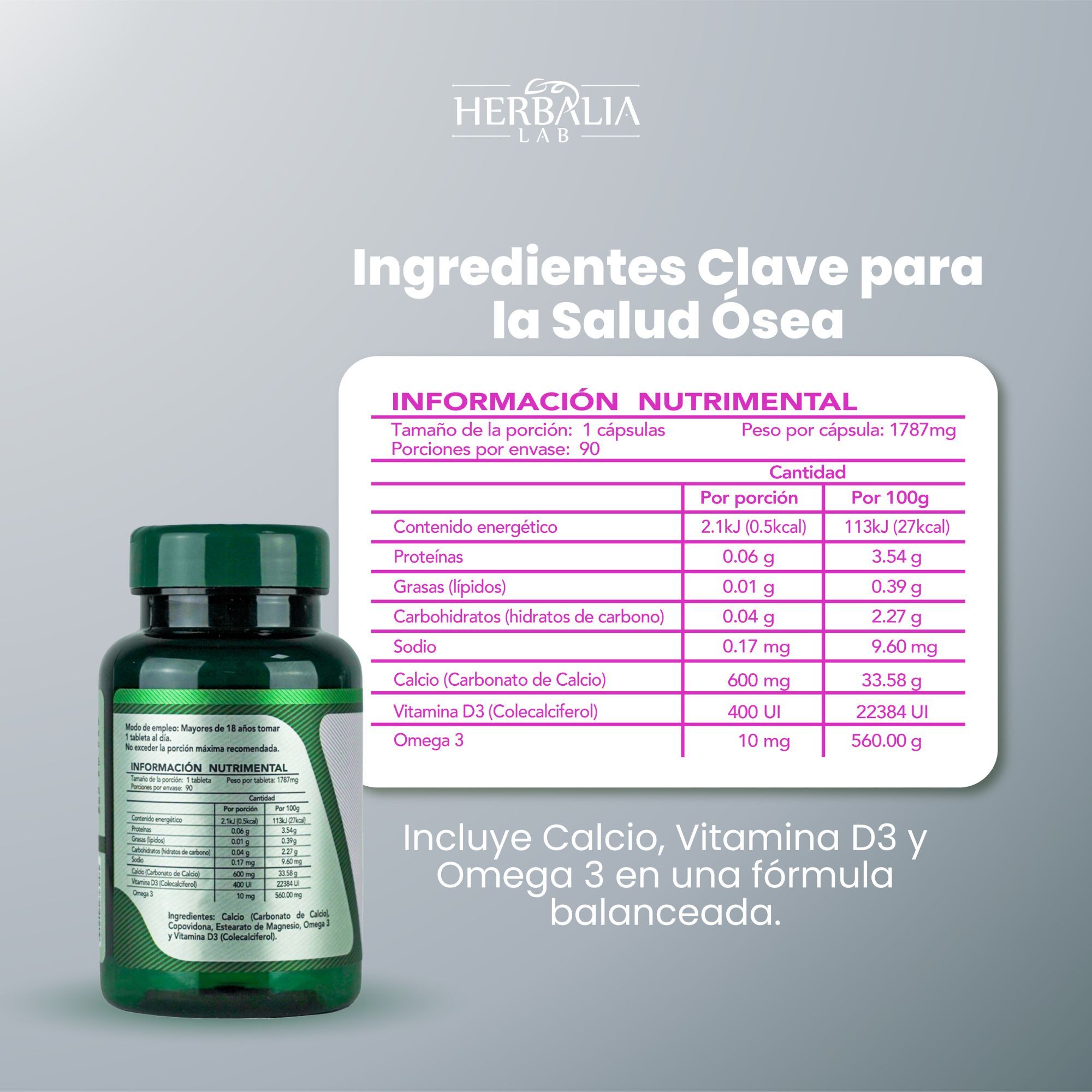 Foto 6 pulgar | Calcio Max 600 Triple Fuerza Herbalia Lab con Vitamina D3 Y Omega 3