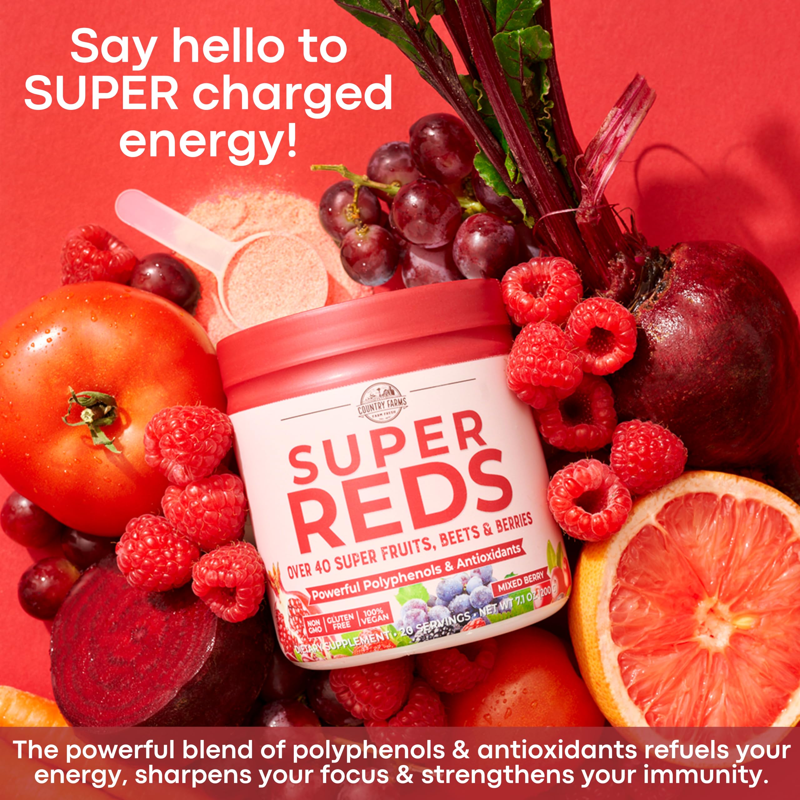 Foto 5 pulgar | Suplemento Superalimento de Polifenol Country Farms Super Reds 200 Ml - Venta Internacional