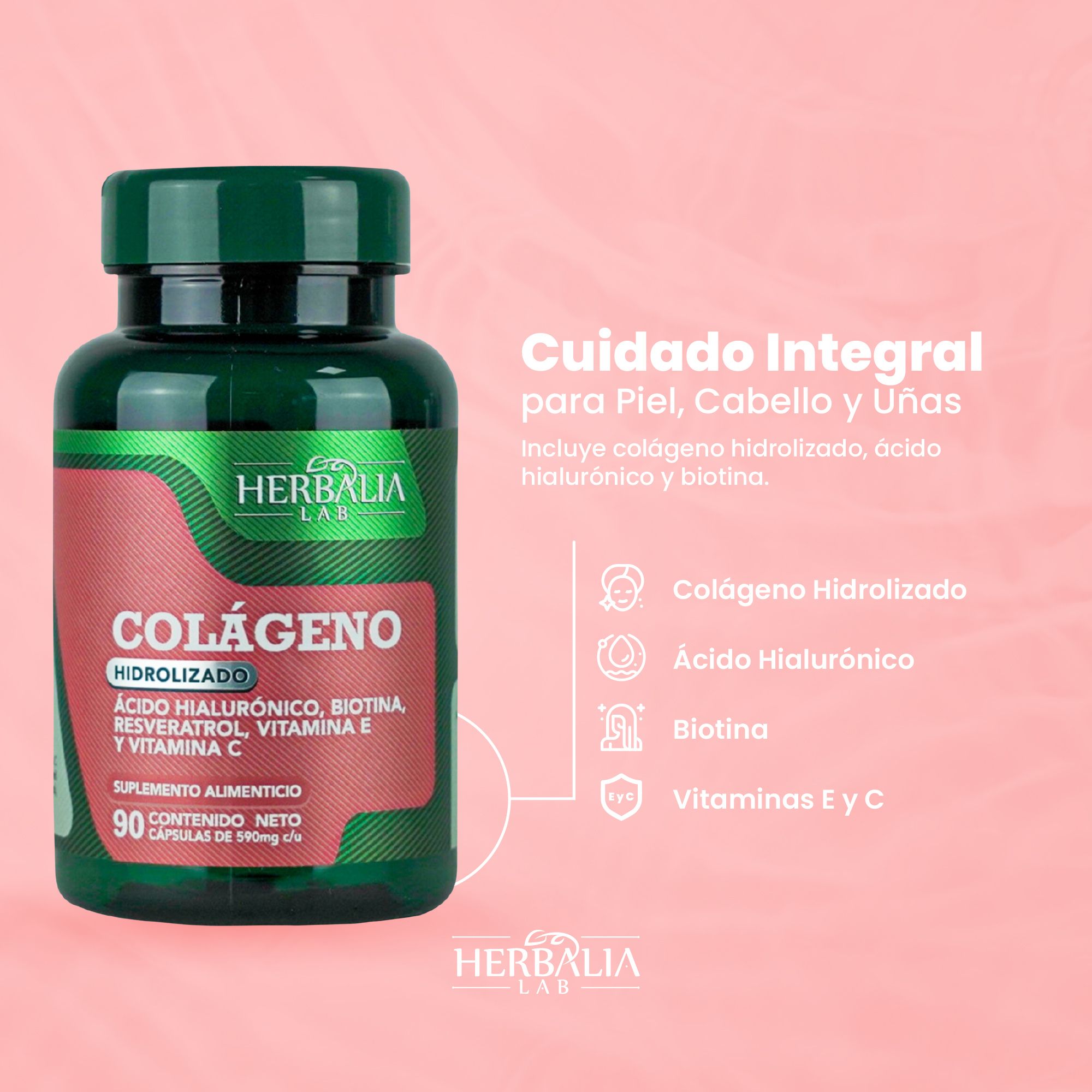 Foto 8 pulgar | Colágeno Hidrolizado Y Ácido Hialurónico Con Biotina Herbalia Lab Resveratrol Vitamina E Y Vitamina C