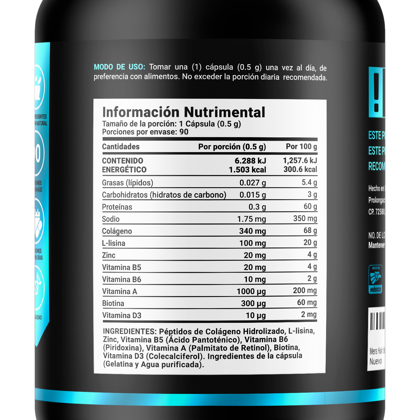 Foto 2 | Cápsulas con Colágeno Mens Hair B Life L-lisina Zinc y Vitaminas Biotina A D3 B5 y B6