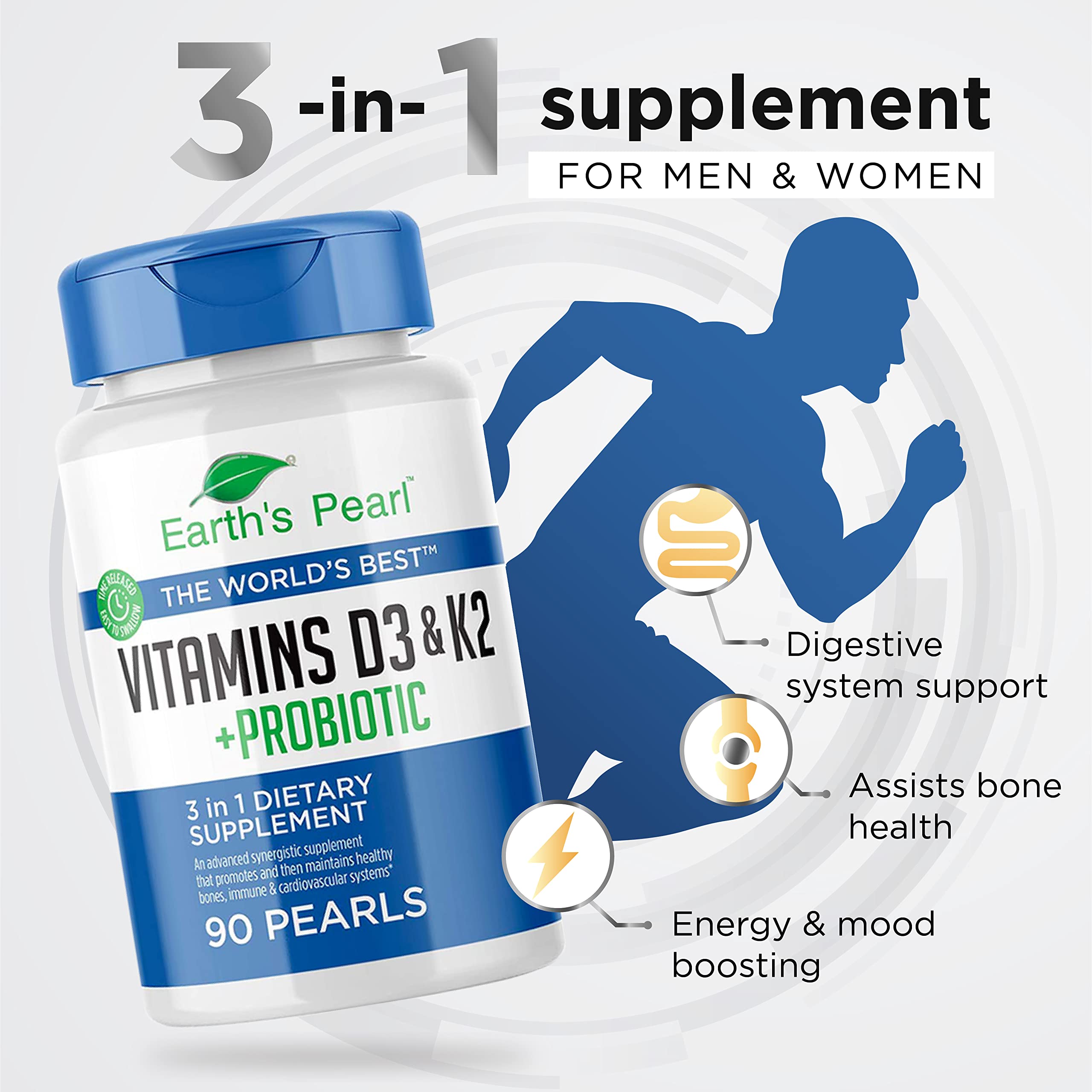 Foto 2 | Suplemento de Vitamina D3 K2 De Earth's Pearl Suministro De 5000 Ui Para 90 Días - Venta Internacional