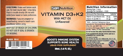 Foto 4 | Suplemento Sbr Nutrition Vitamina D3 + K2 - Venta Internacional