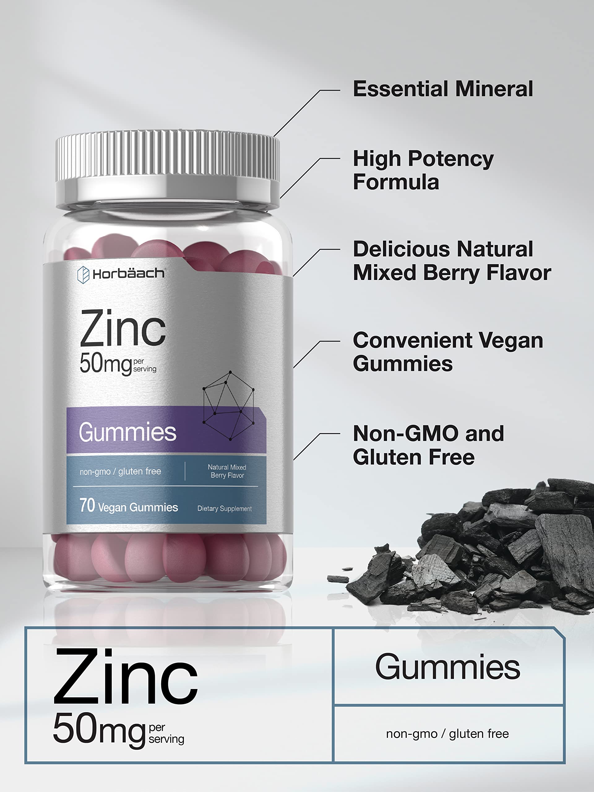 Foto 4 pulgar | Suplemento de Gomitas Zinc Horbaach 50 mg Veganas 70 Unidades - Venta Internacional