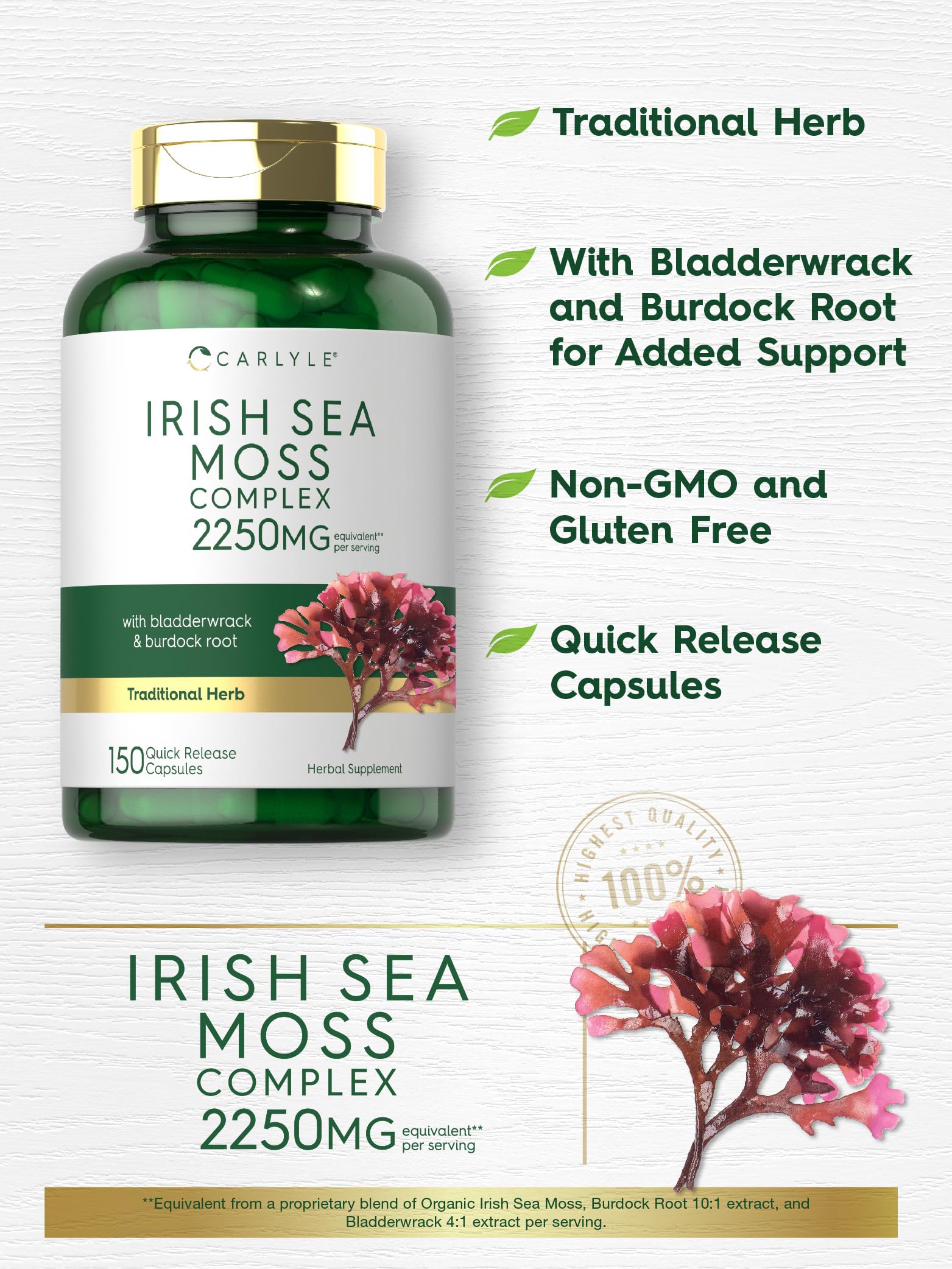 Foto 5 pulgar | Suplemento Carlyle Irish Sea Moss 2250 mg 150 Cápsulas - Venta Internacional