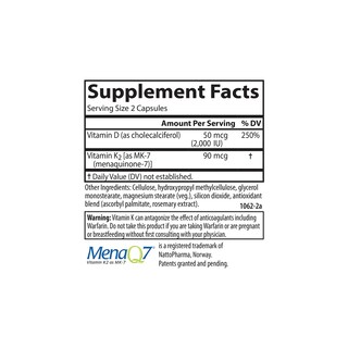 Foto 4 | Suplemento Carlson de Vitamina D3 + K2 50 Mcg/2000 Ui Y 90 Mcg Mk7 - Venta Internacional