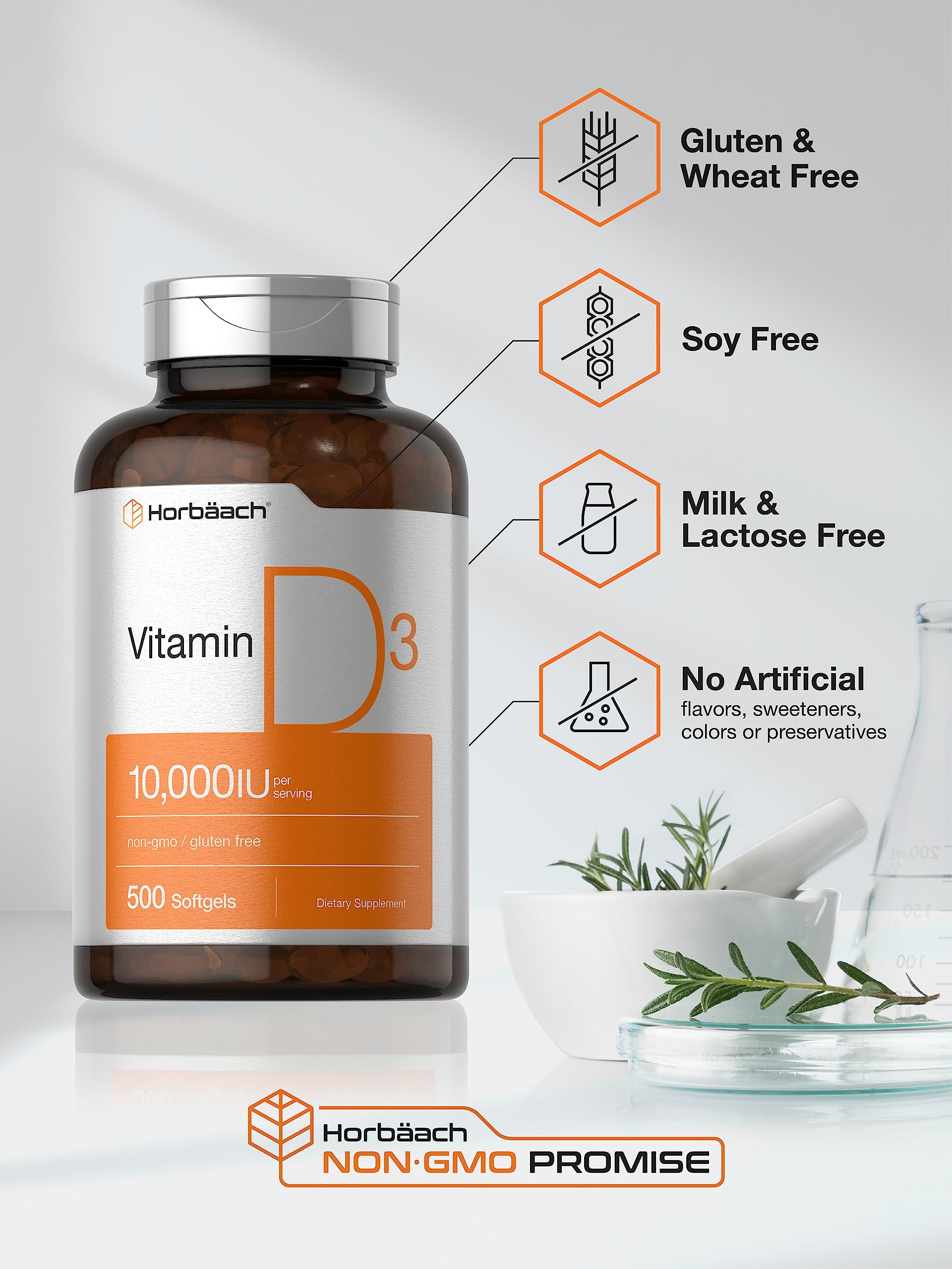 Foto 5 pulgar | Suplemento Horbäach De Vitamina D3 10000 Ui 500 Cápsulas Blandas - Venta Internacional