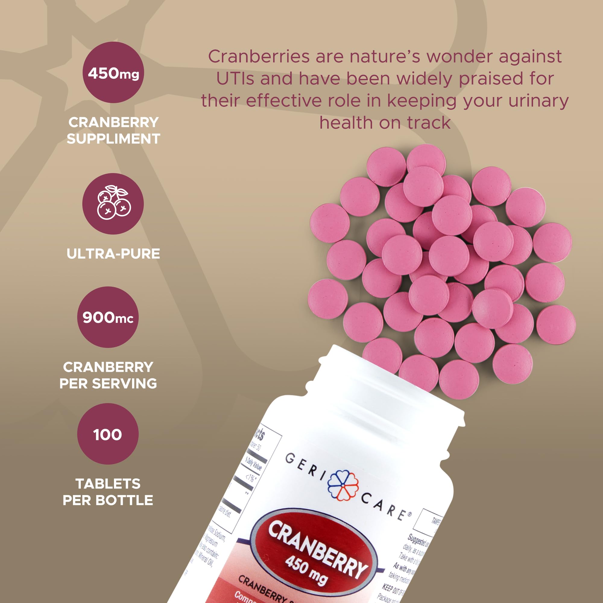 Foto 3 | Suplemento Gericare Arándanos Rojos 450 mg 3 Frascos con 100 Tabletas C/U - Venta Internacional