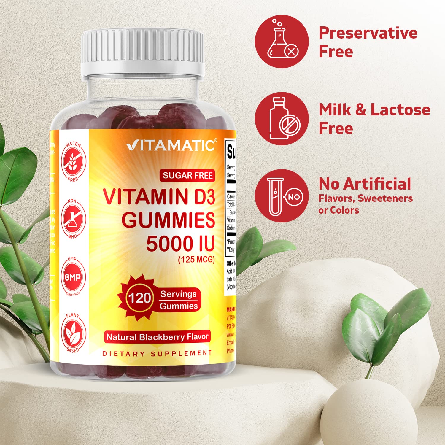 Foto 3 | Gomitas de Vitamina D3 Vitamatic 5000 Ui sin Azúcar 120 Porciones - Venta Internacional